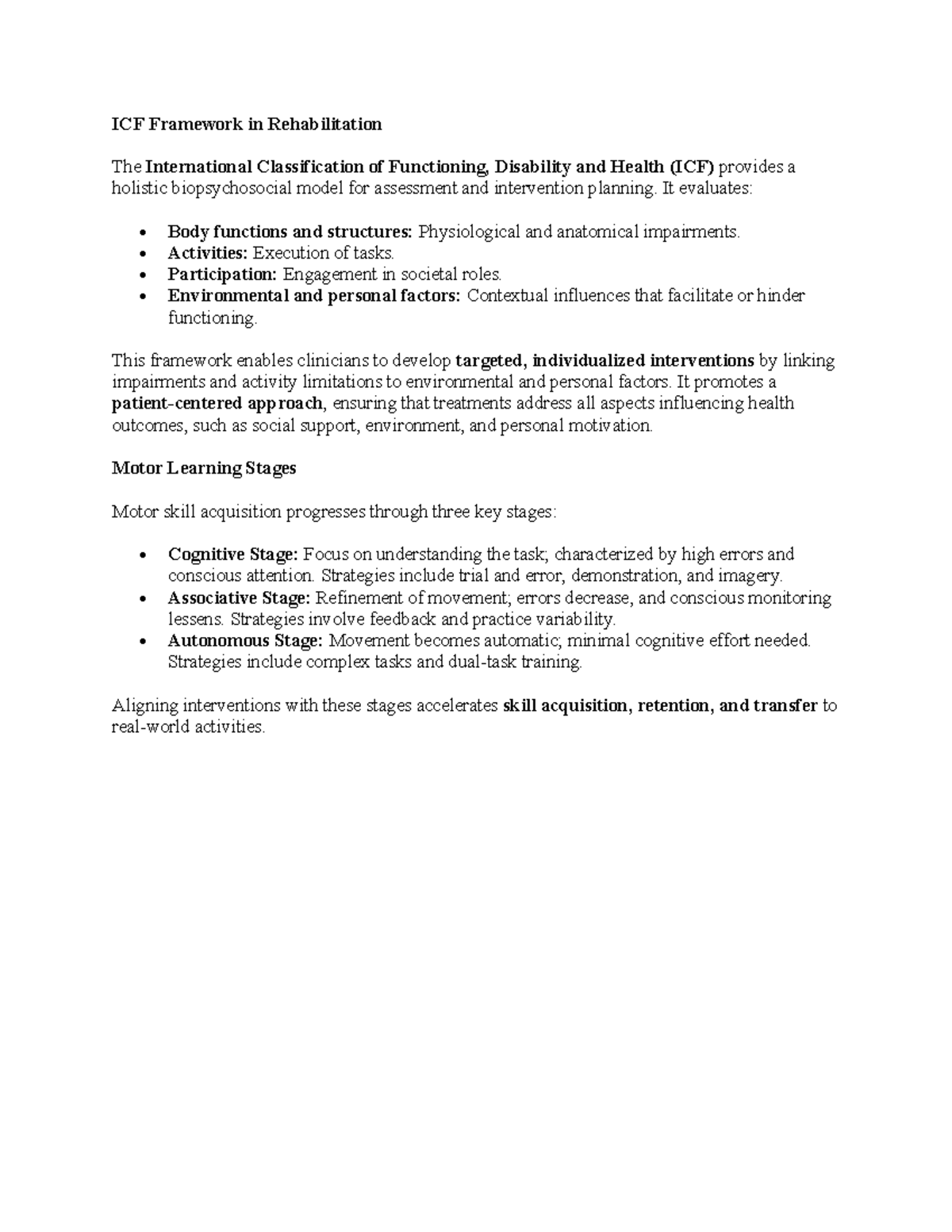 ICF Framework and Therapeutic Interventions in Rehabilitation (SG ...