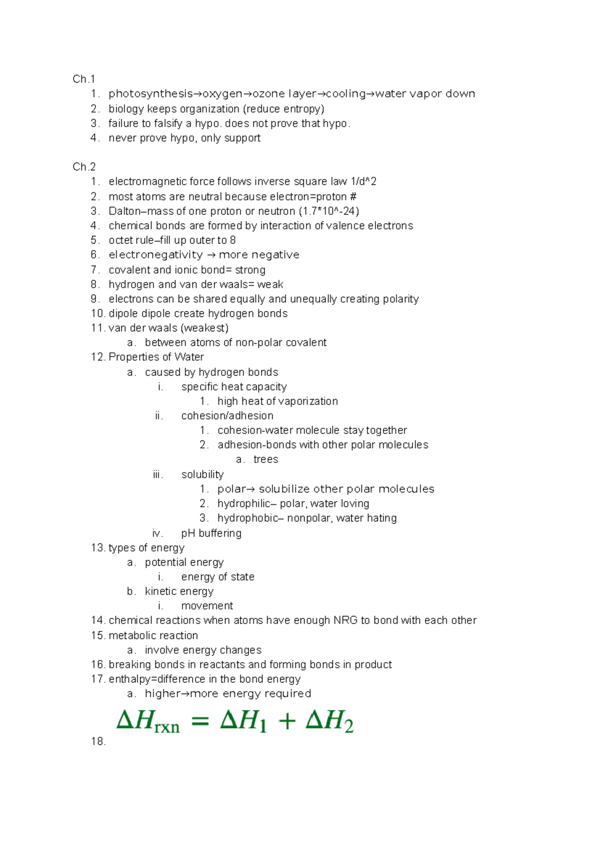 Metabolic Pathways and Cellular Processes Overview (Ch. 1-6) - Studocu