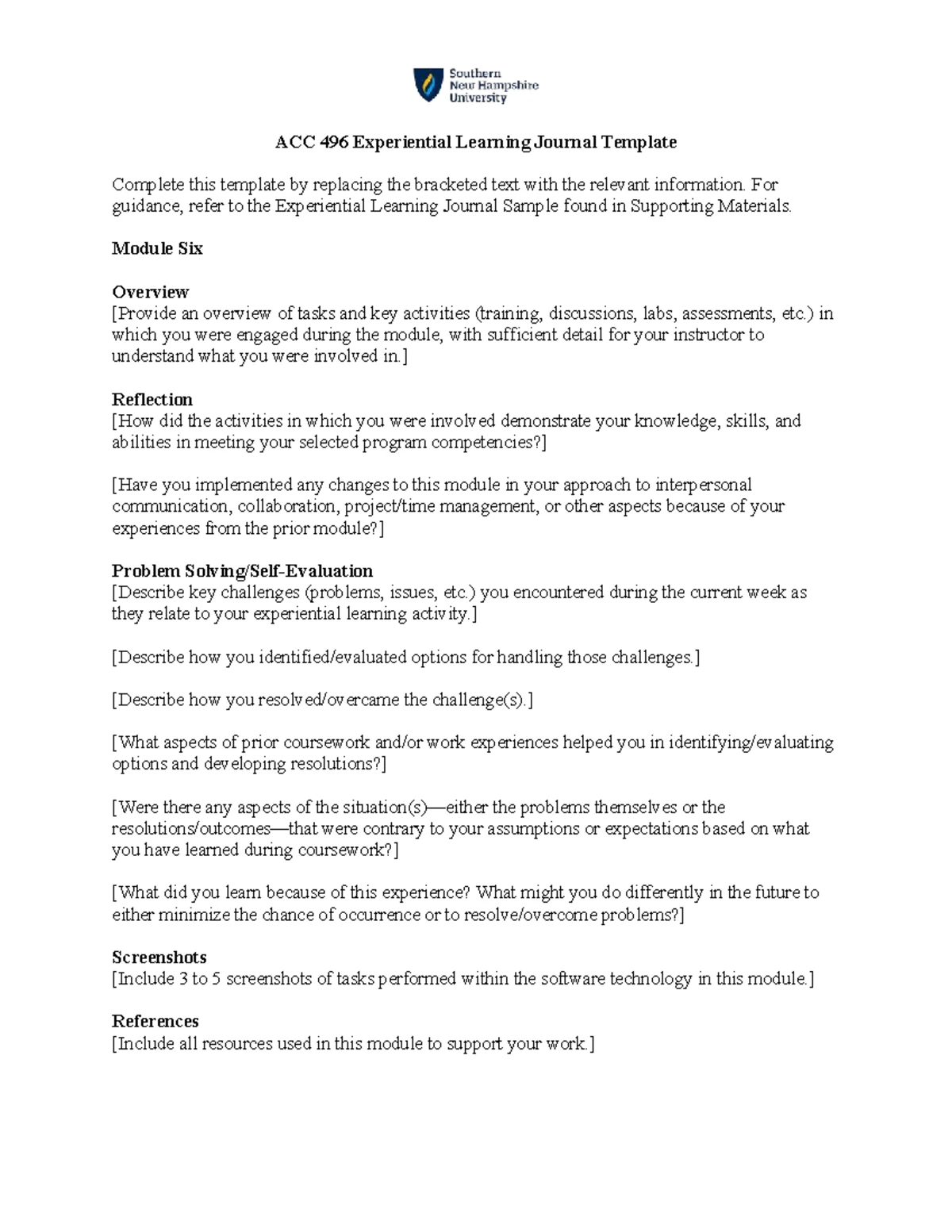 ACC 496 Work Plan Template: Modules 2-6 Action & Objective Details ...