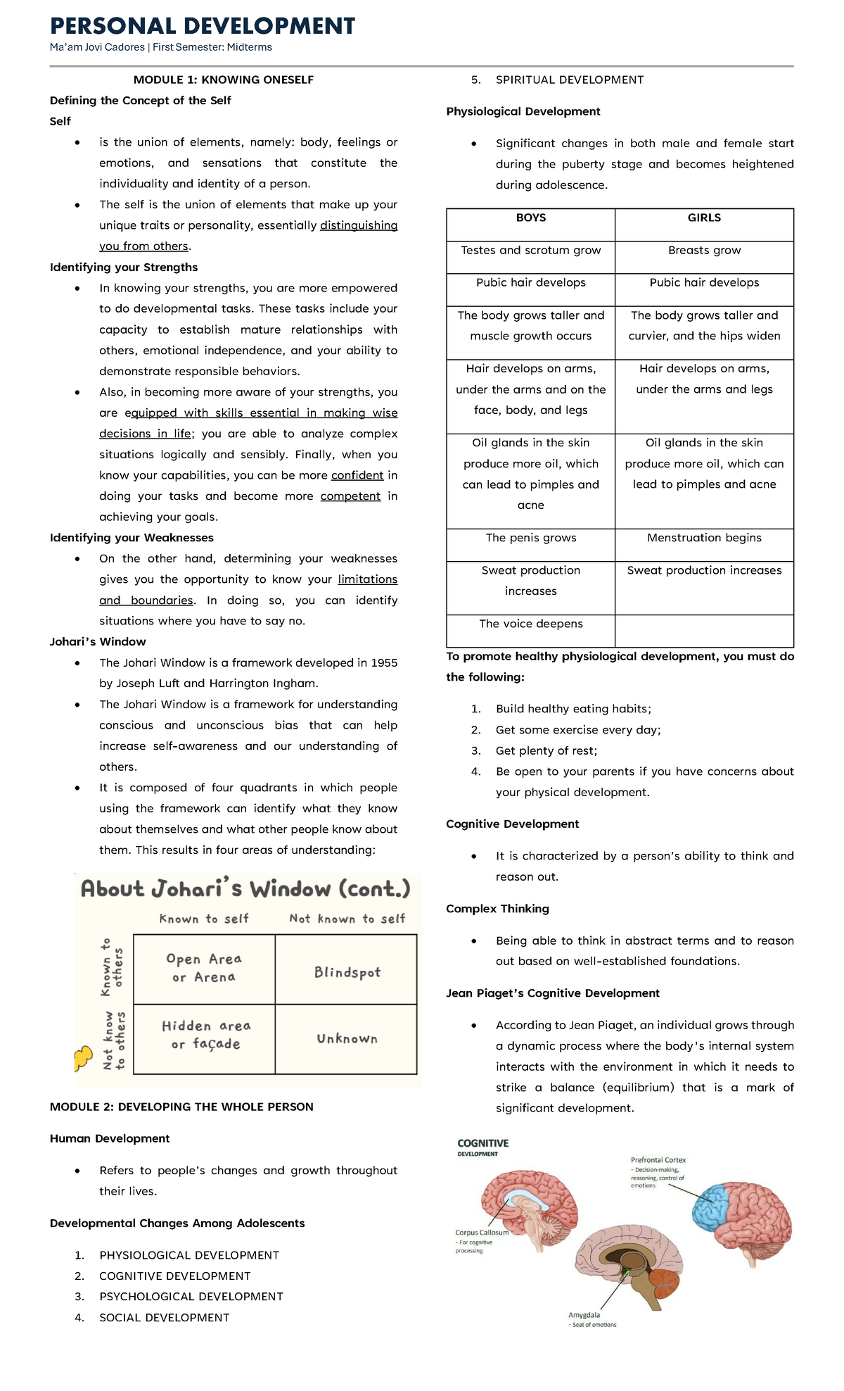 PERDEV 101: Midterm Reviewer on Personal Development Concepts - Studocu