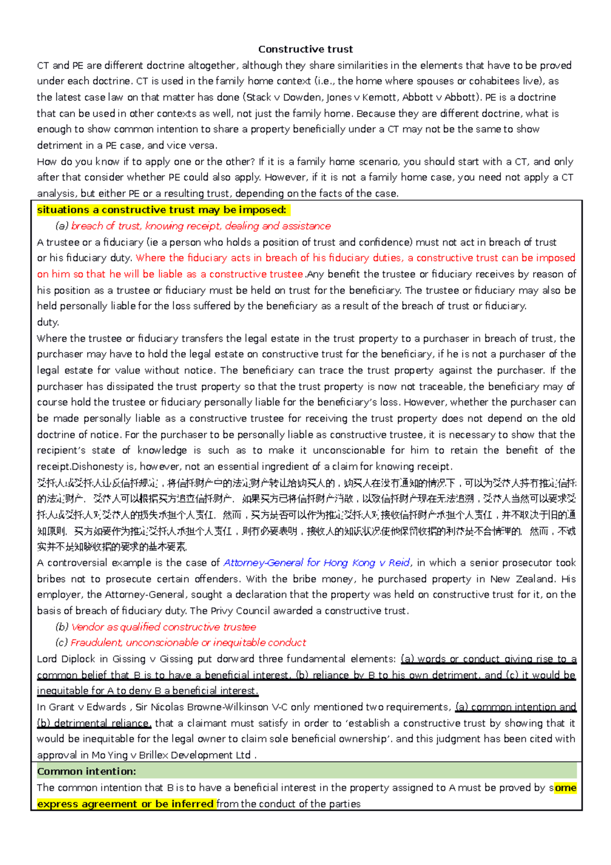 CT109 Constructive Trusts: Key Concepts and Case Analysis Notes - Studocu
