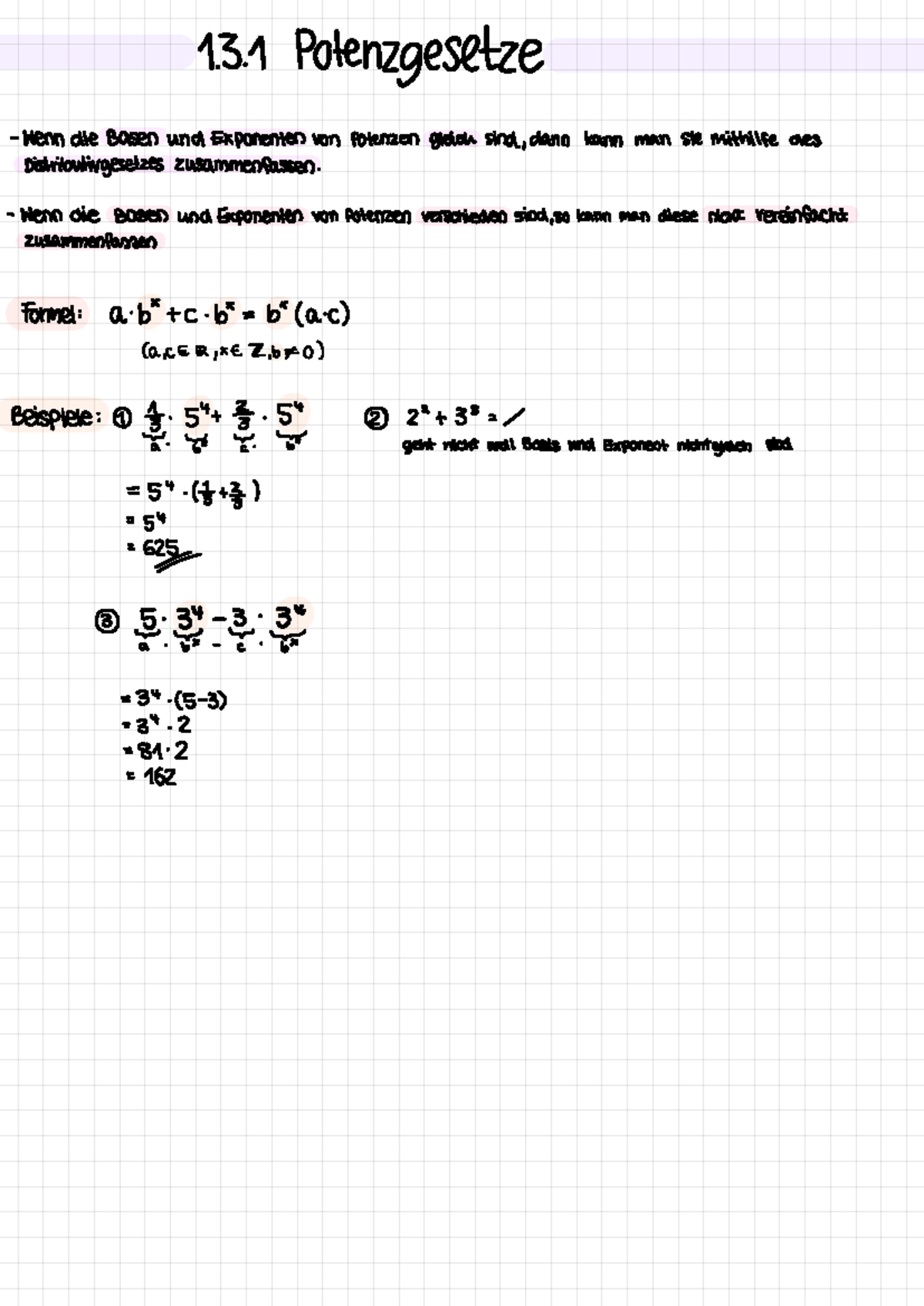 Potenzgesetze - Lernzettel - Mathe - 1. 3. 1 Potenzgesetze - Wenn die ...