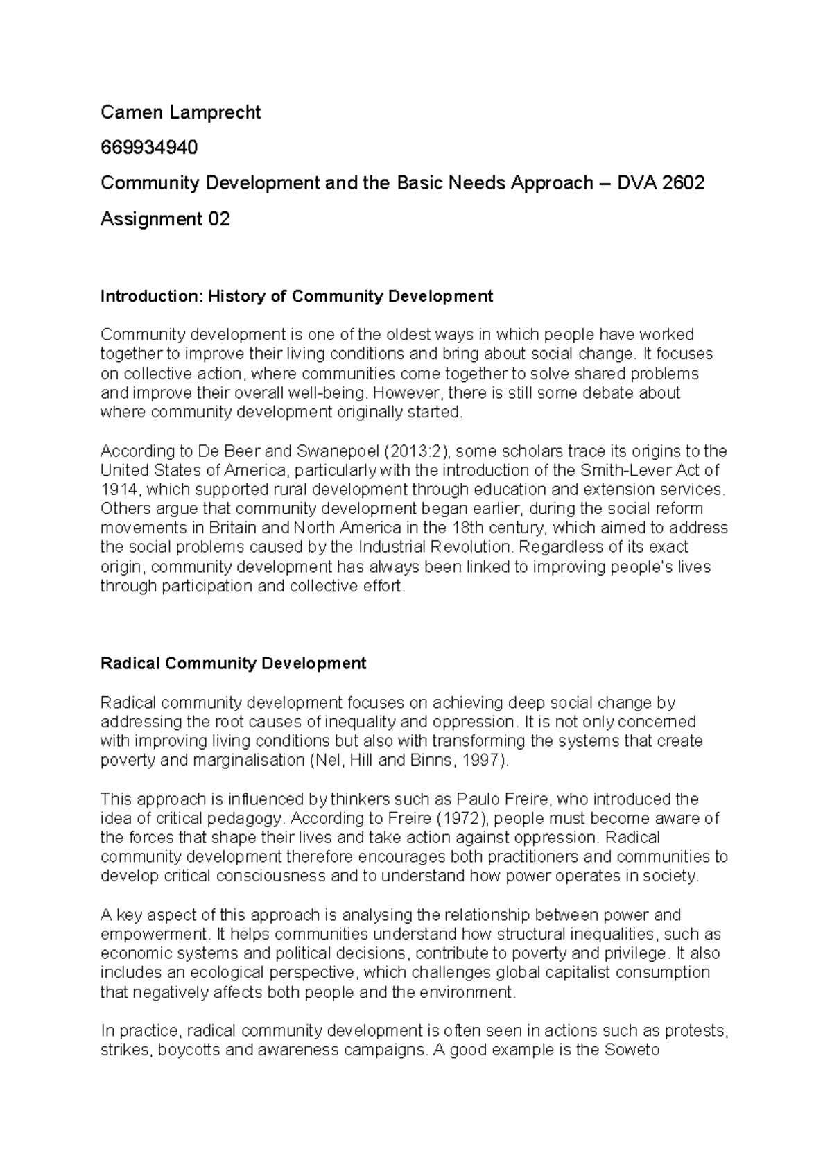 DVA 2602 Assignment 02: Community Development & Basic Needs Approach ...