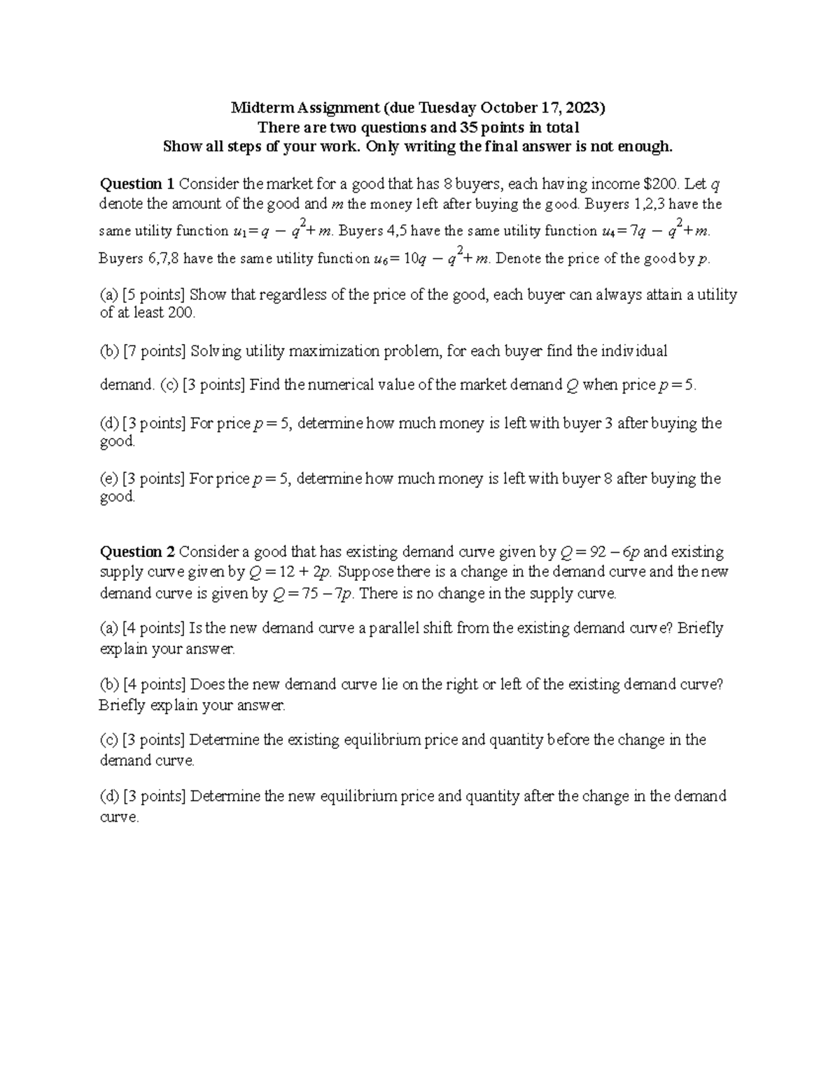 Midterm assignment -sen - Midterm Assignment (due Tuesday October 17 ...