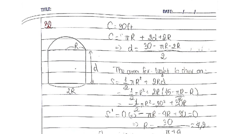 Optimization Problems: Area Calculations and Dimensions Analysis - Studocu