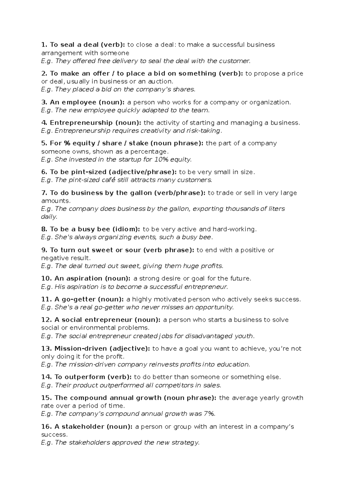 English Business Vocabulary: Key Terms and Definitions - Studocu