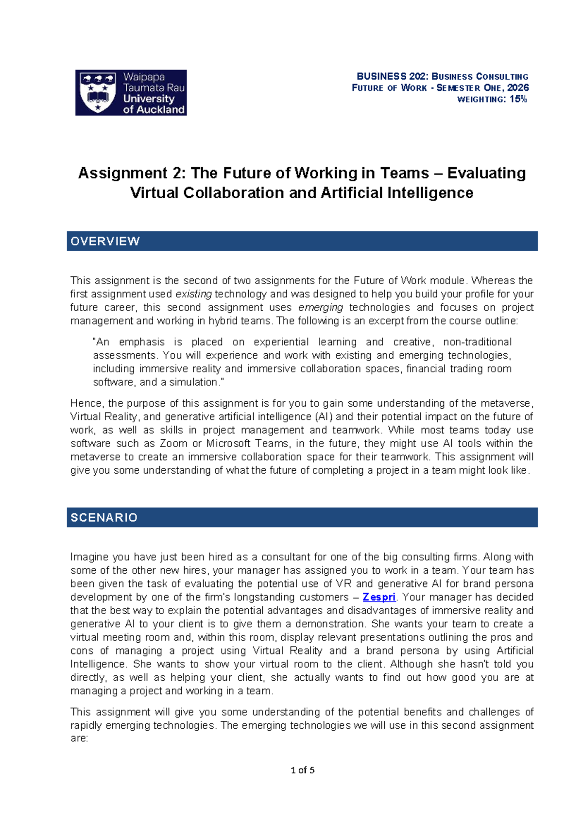 BUSINESS 202: Assignment 2 - Evaluating VR & AI in Team Collaboration ...