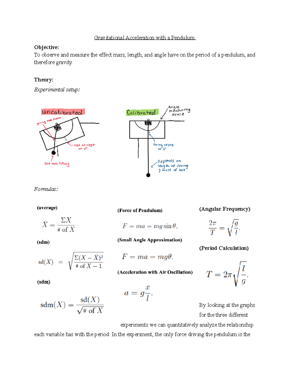 Lab 5: Investigating Gravitational Acceleration with a Pendulum - Studocu