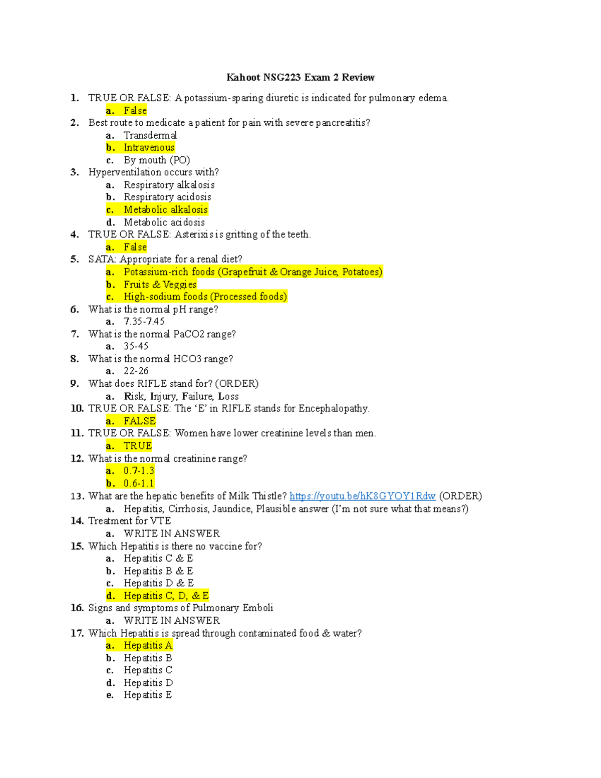 Kahoot NSG223 Exam 2 Study Guide and Review Material - Studocu