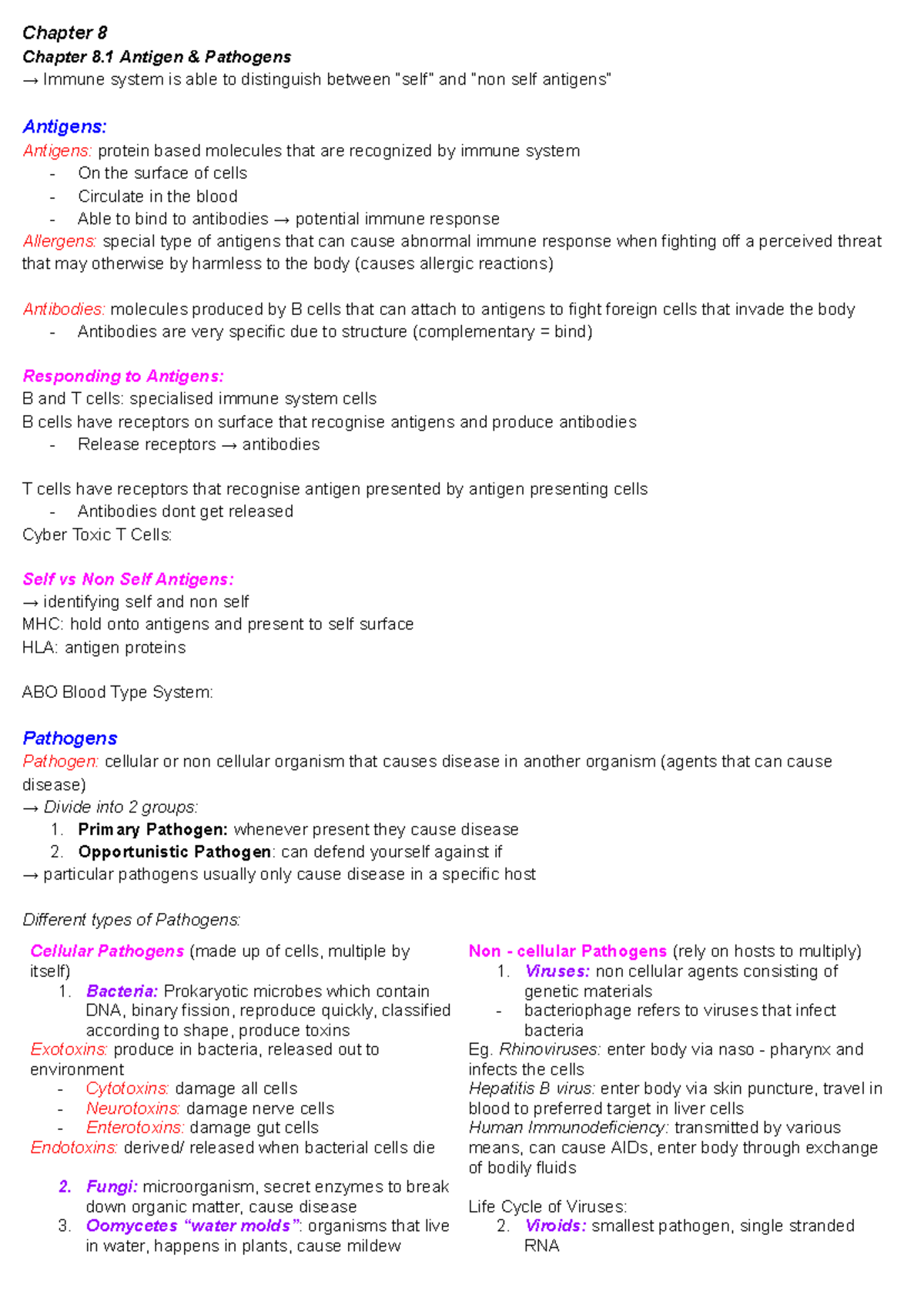 AOS 4 - Unit 4 Notes: Antigens, Pathogens, and the Immune System - Studocu