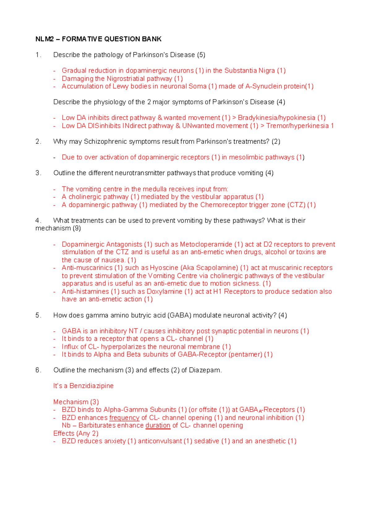 NLM2 FORMATIVE QUESTION BANK: Pathology, Physiology, and Pharmacology ...