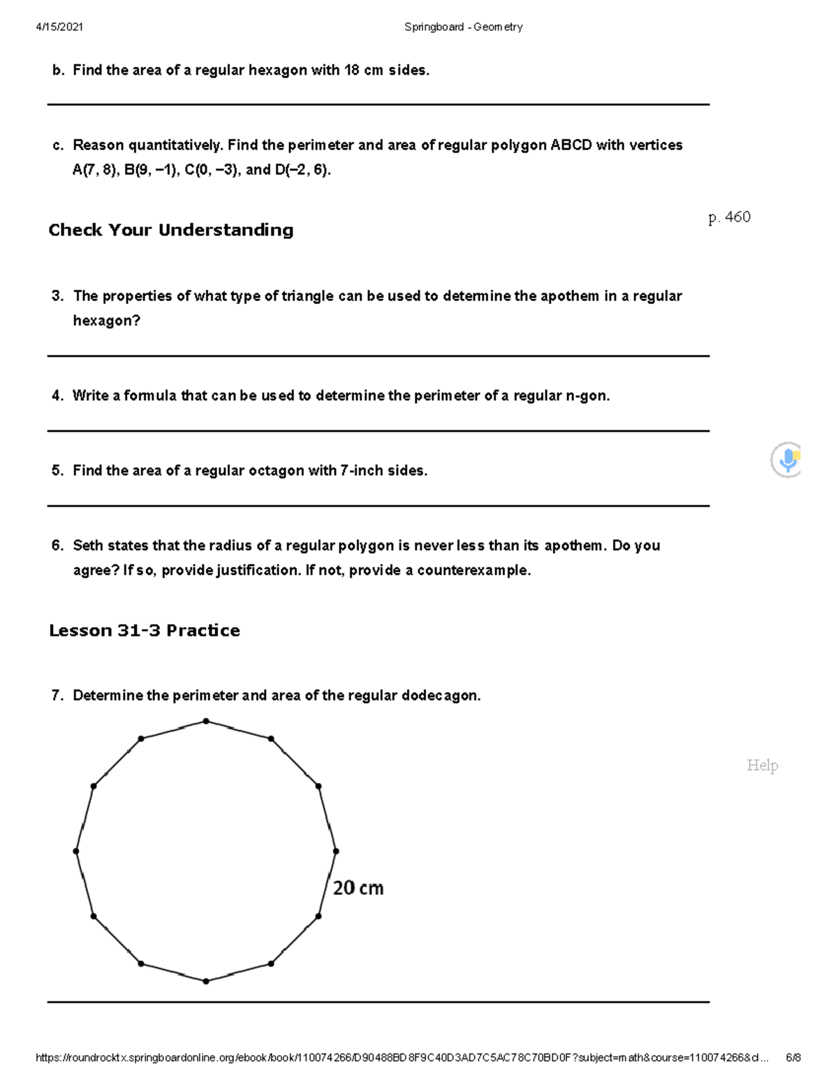 Springboard Geometry Lesson 31-3 Practice Questions (Page 460) - Studocu