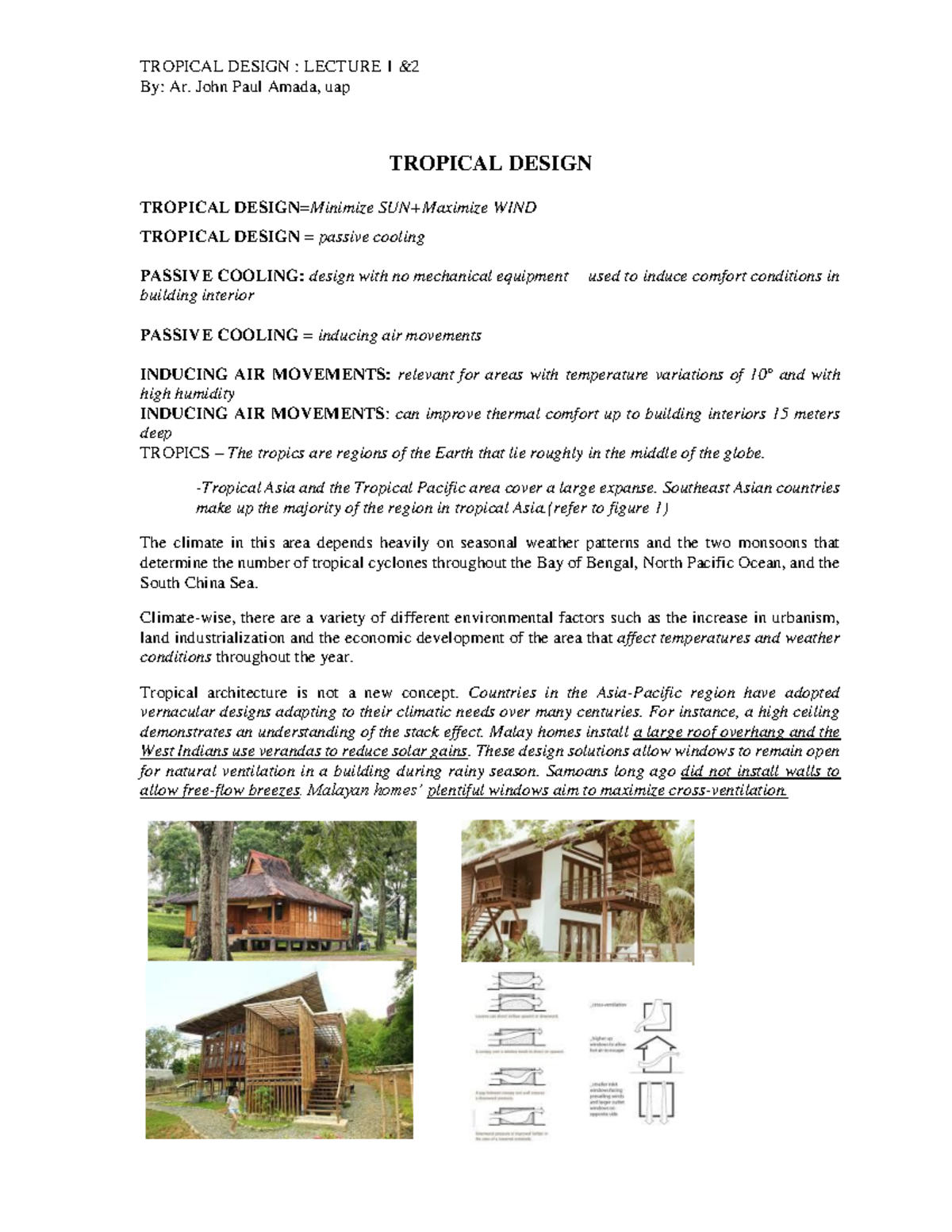 Tropical Architecture Insights - ARCH 101 Lecture 1 & 2 Notes - Studocu