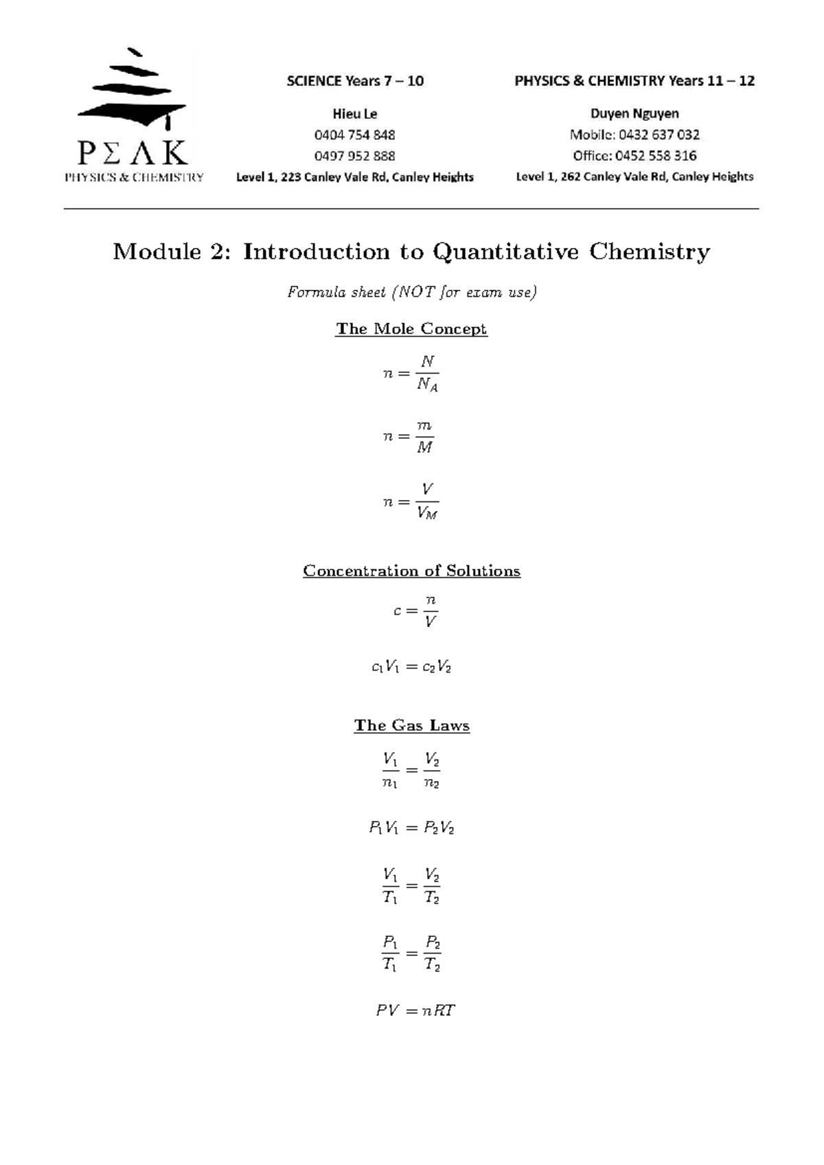 Module 2 Formula Sheet - mod 2 - Module 2: Introduction to Quantitative ...