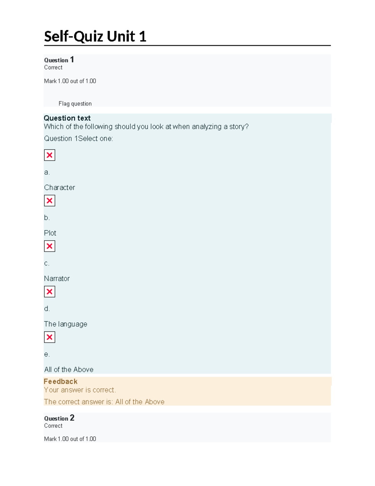 ENGL 1405 - World Literature (Quizzes) - Self-Quiz Unit 1 Question 1 ...