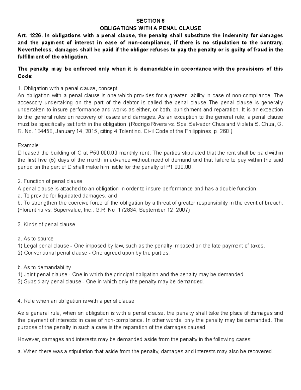 Law on Obligations and Contracts - Section 6: Penal Clauses Explained ...