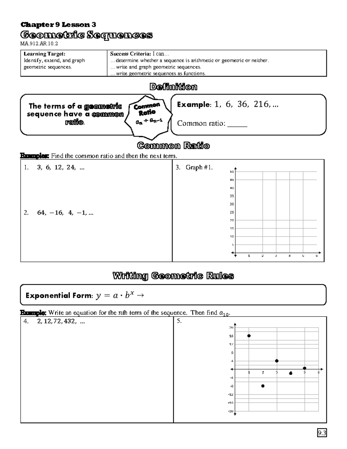 9.3 Geometric Sequences - 9. 3 Chapter 9 Lesson 3 MA.912.AR. 2 Learning ...