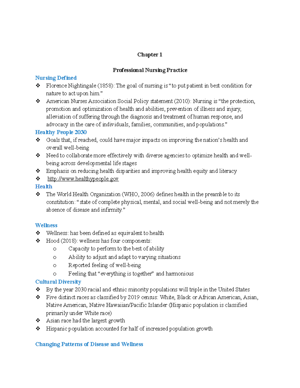 Midterm - All chapters - Chapter 1Chapter 1 Professional Nursing ...