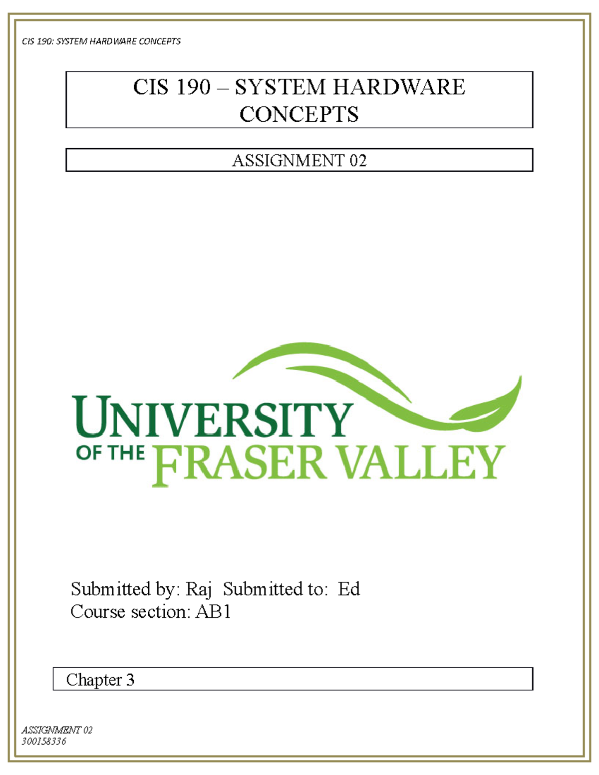 CIS 190 Final Assignment 02: Understanding System Hardware Concepts ...