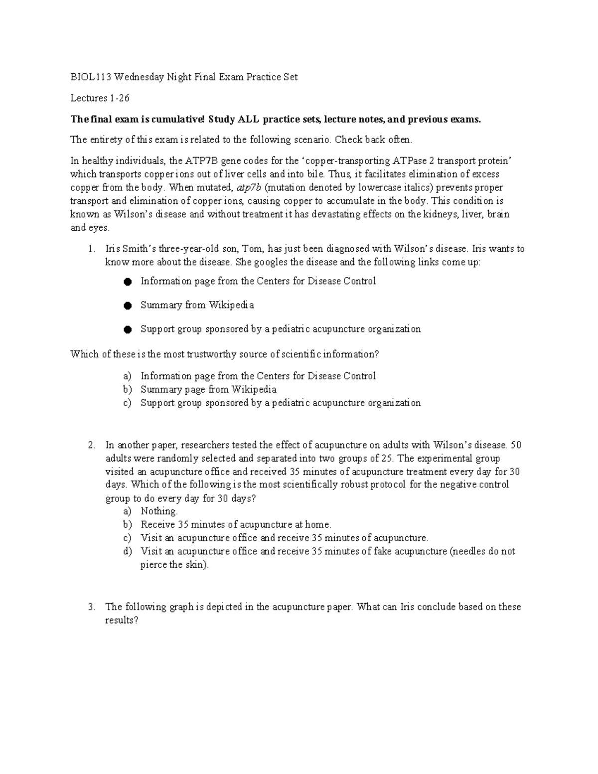 BIOL113 Final Exam Practice Set Updated Fall 2025 - Studocu