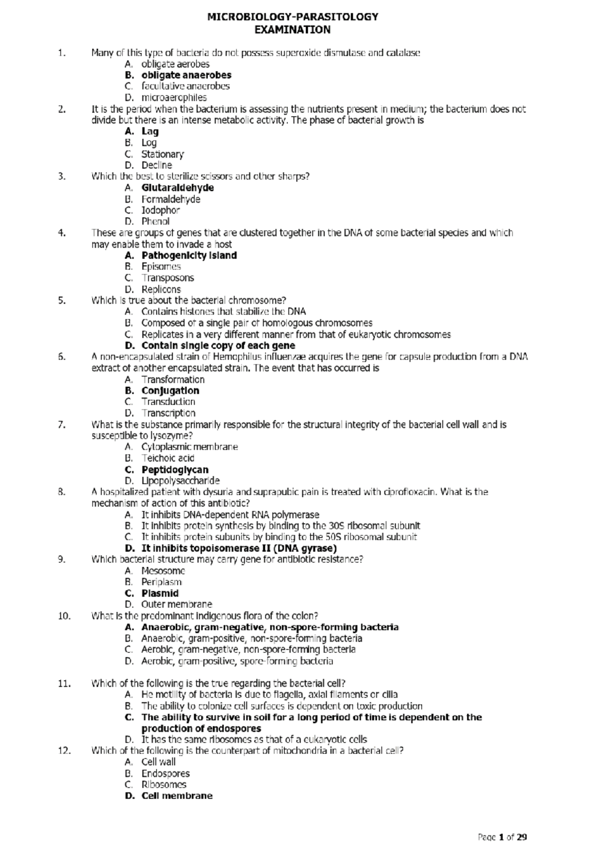 Micro&Para MCQs - Comprehensive Review for Exam Preparation - Studocu