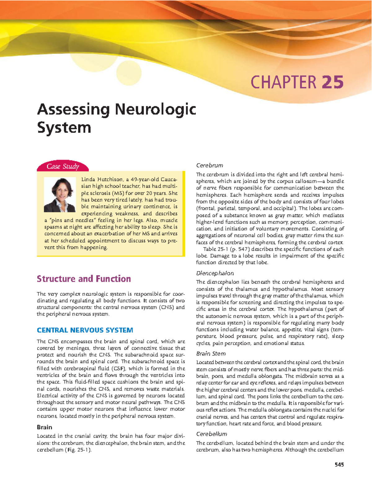 CHAPTER 25 Neurologic System Assessment Case Study: Linda Hutchison ...