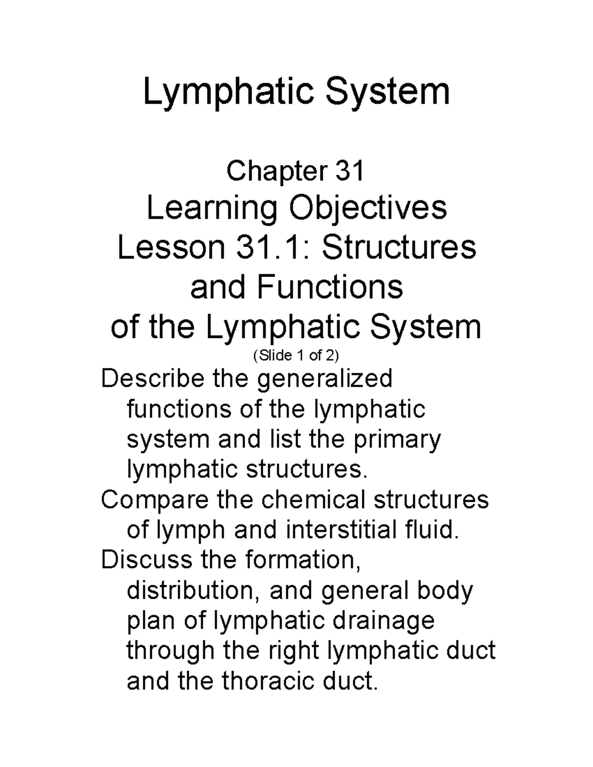 Chapter 031 - Lecture Notes on the Lymphatic System Functions - Studocu
