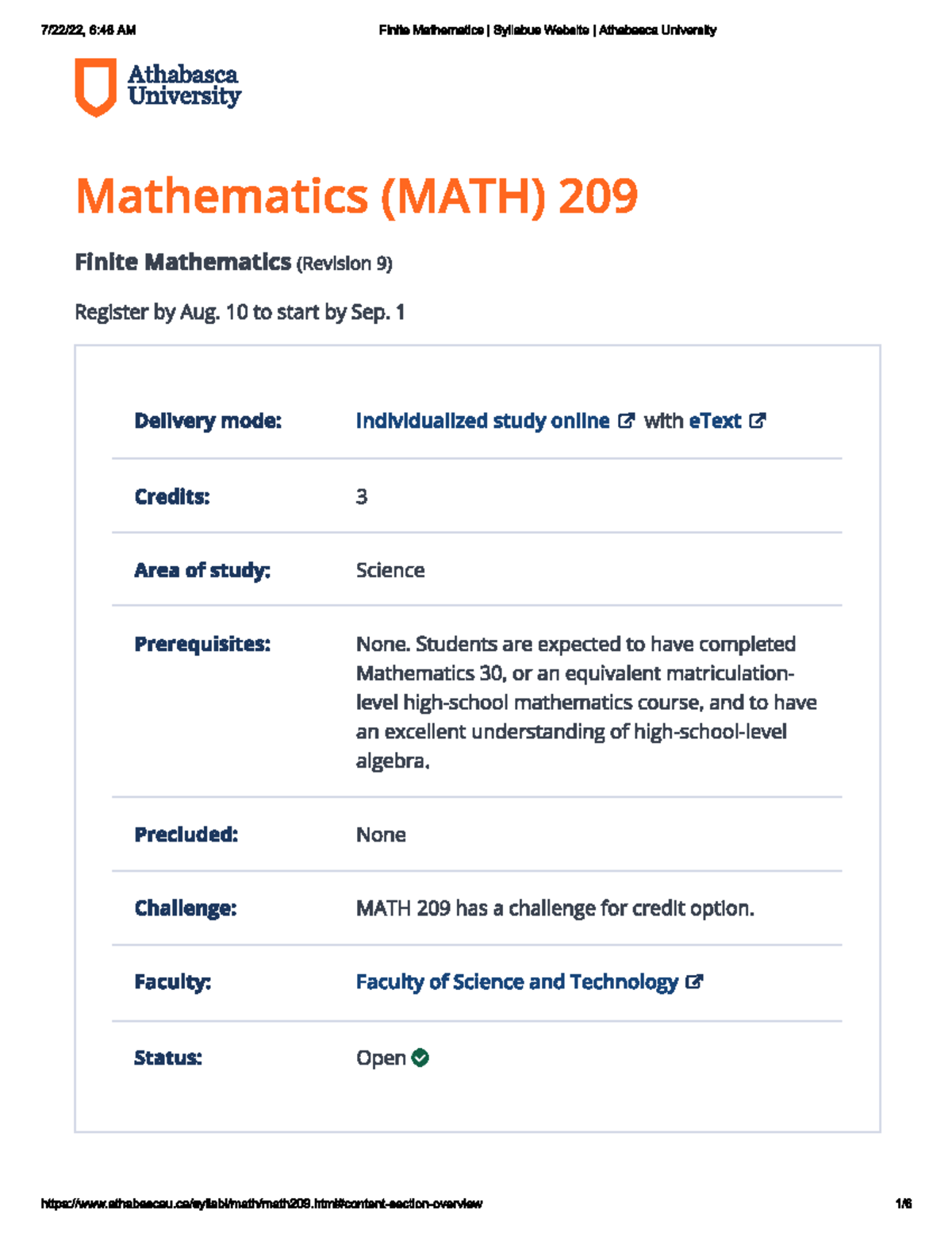 MATH 209 - Detailed Course Outline and Key Topics - Studocu