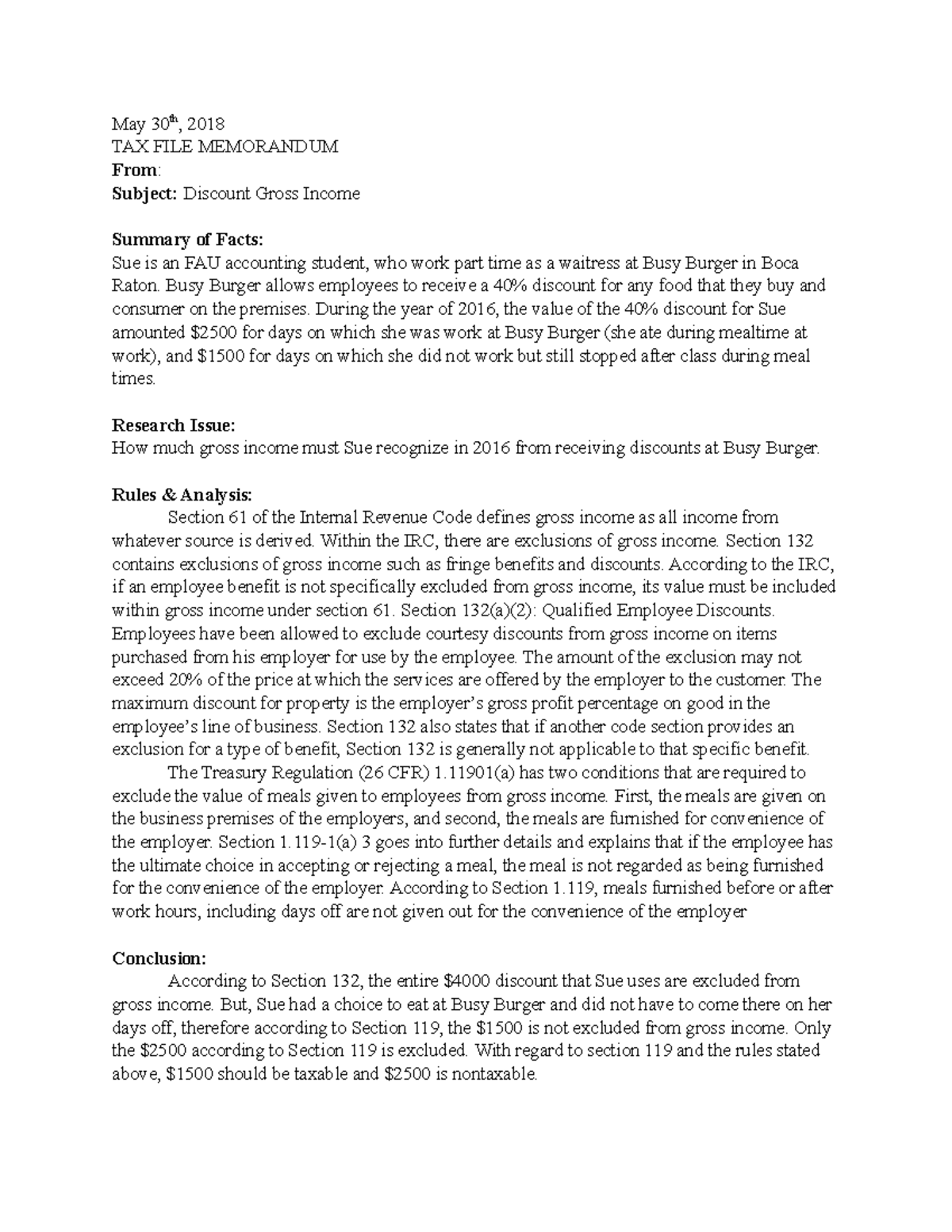 Case1 - Grade: A - May 30th, 2018 TAX FILE MEMORANDUM From: Subject ...