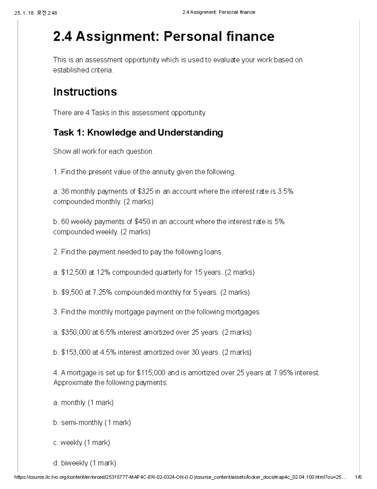 2.4 Assignment: Personal Finance Assessment Tasks and Instructions ...