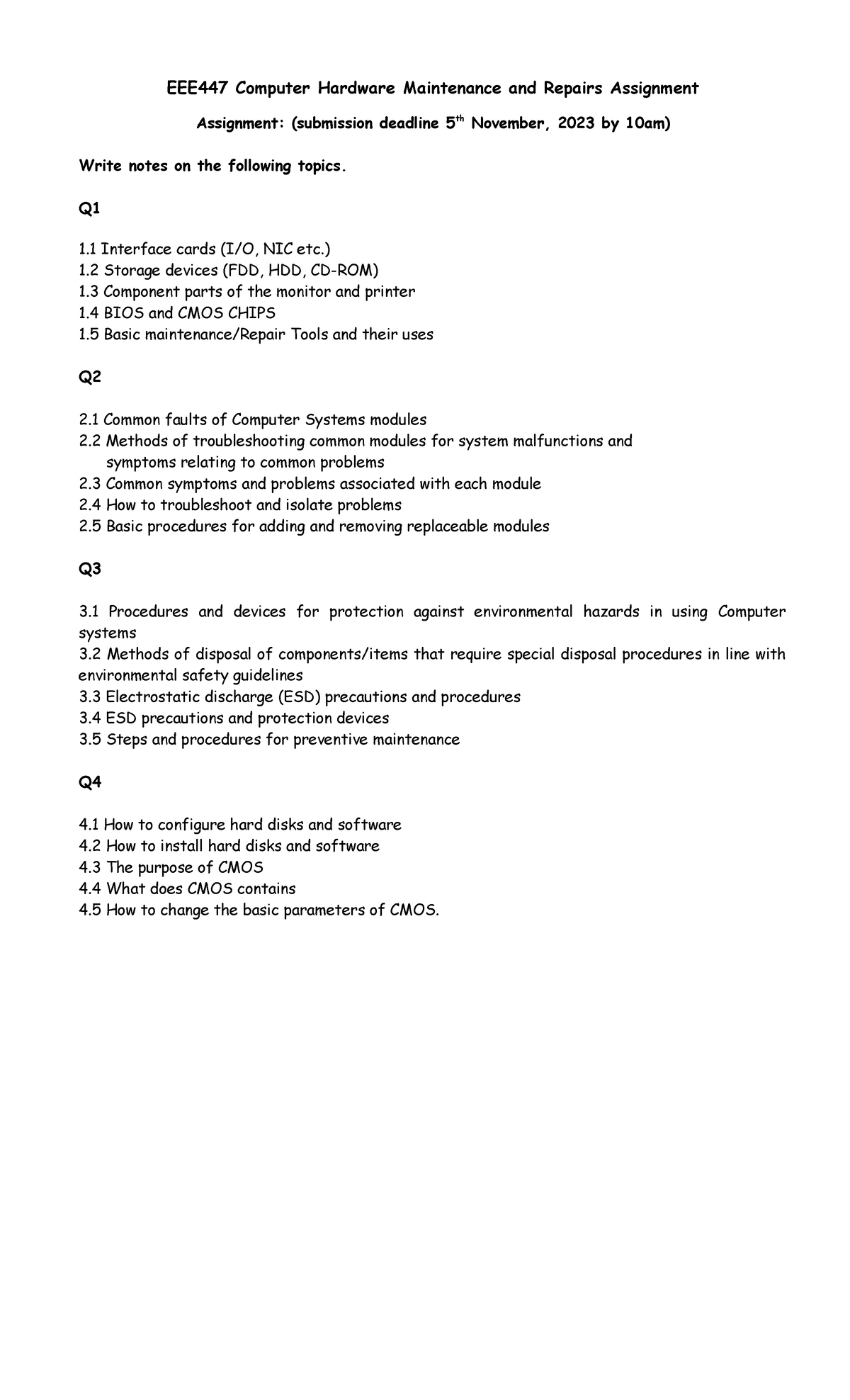 EEE447 Computer Hardware Maintenance & Repairs Assignment Notes - Studocu
