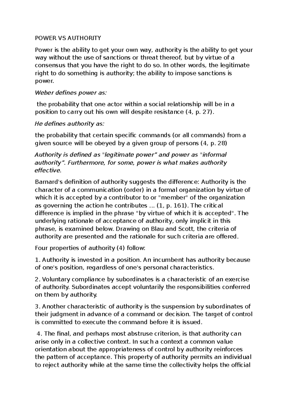 Study Notes: POLS 101 - Power vs Authority in Political Science - Studocu