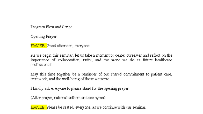 Leadership Script. - sample only - Program Flow and Script Opening ...