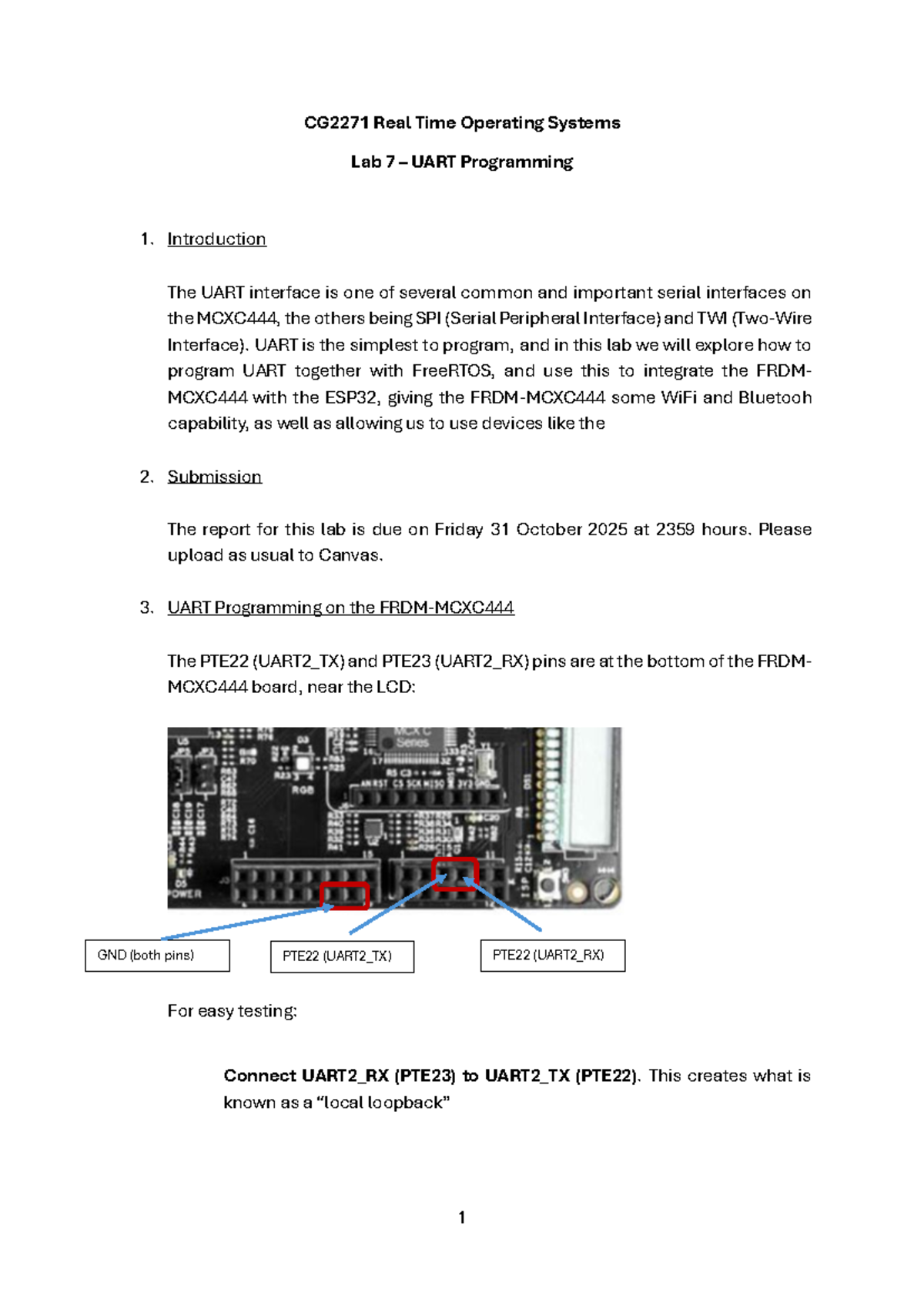 CG2271 Real Time Operating Systems Lab 7 - UART Programming Guide - Studocu