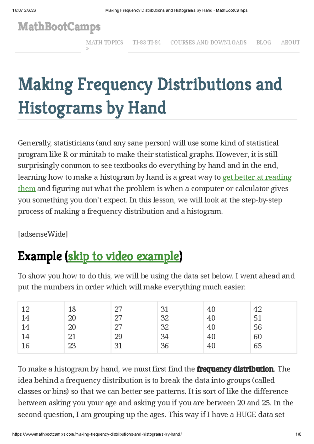 MATH 16:07 Lesson on Making Frequency Distributions & Histograms - Studocu