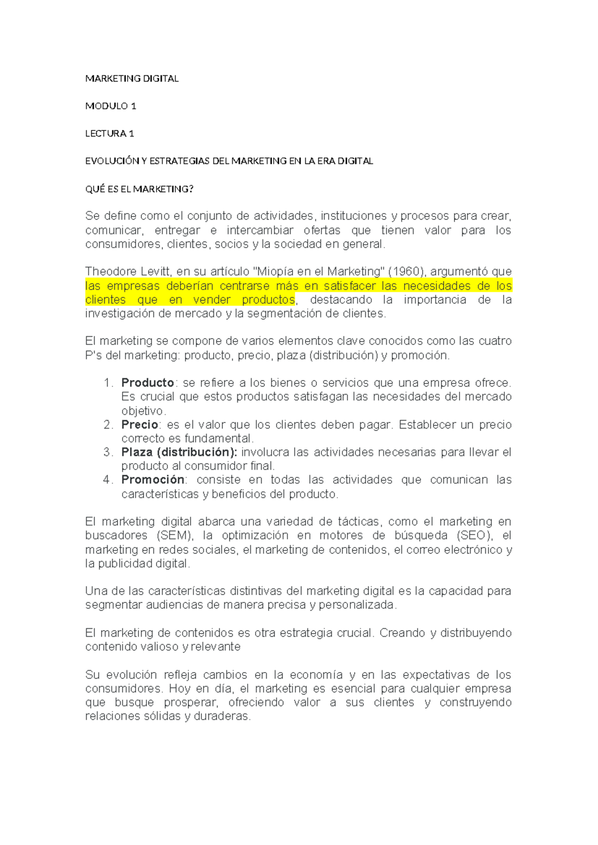Resumen modulo 1- MKT DIGITAL - MARKETING DIGITAL MODULO 1 LECTURA 1 ...