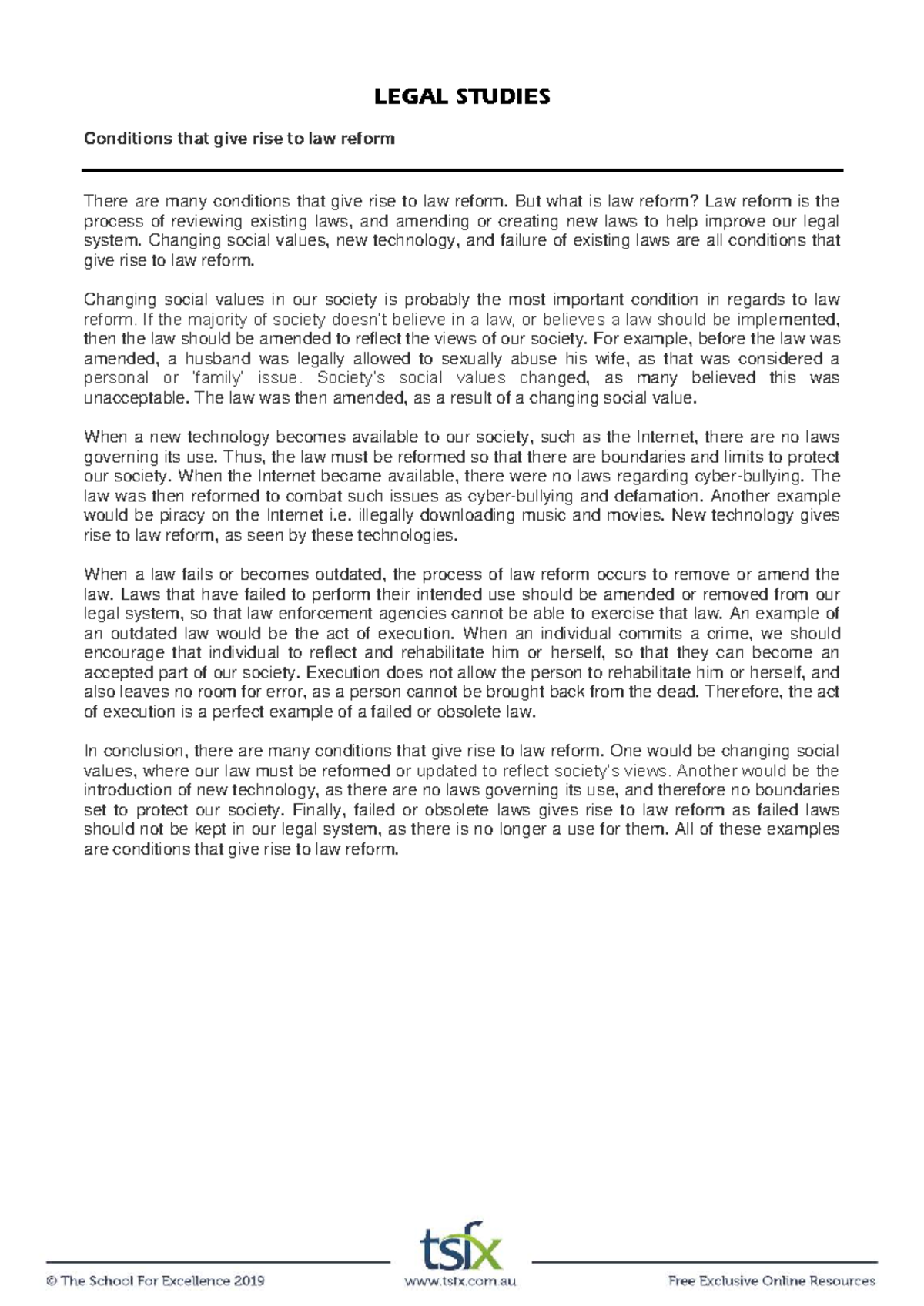 Legal Studies: Conditions Leading to Law Reform - Studocu