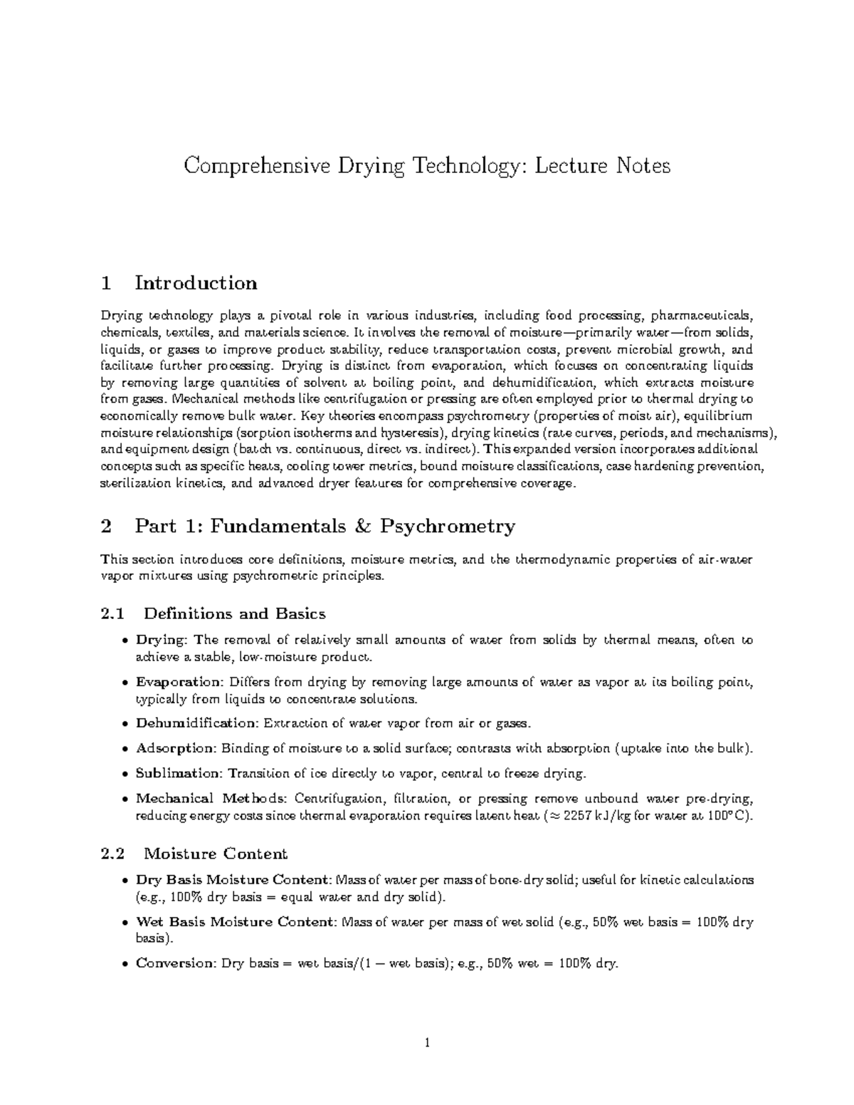 Drying Technology: Comprehensive Lecture Notes (Course Code: DT101 ...