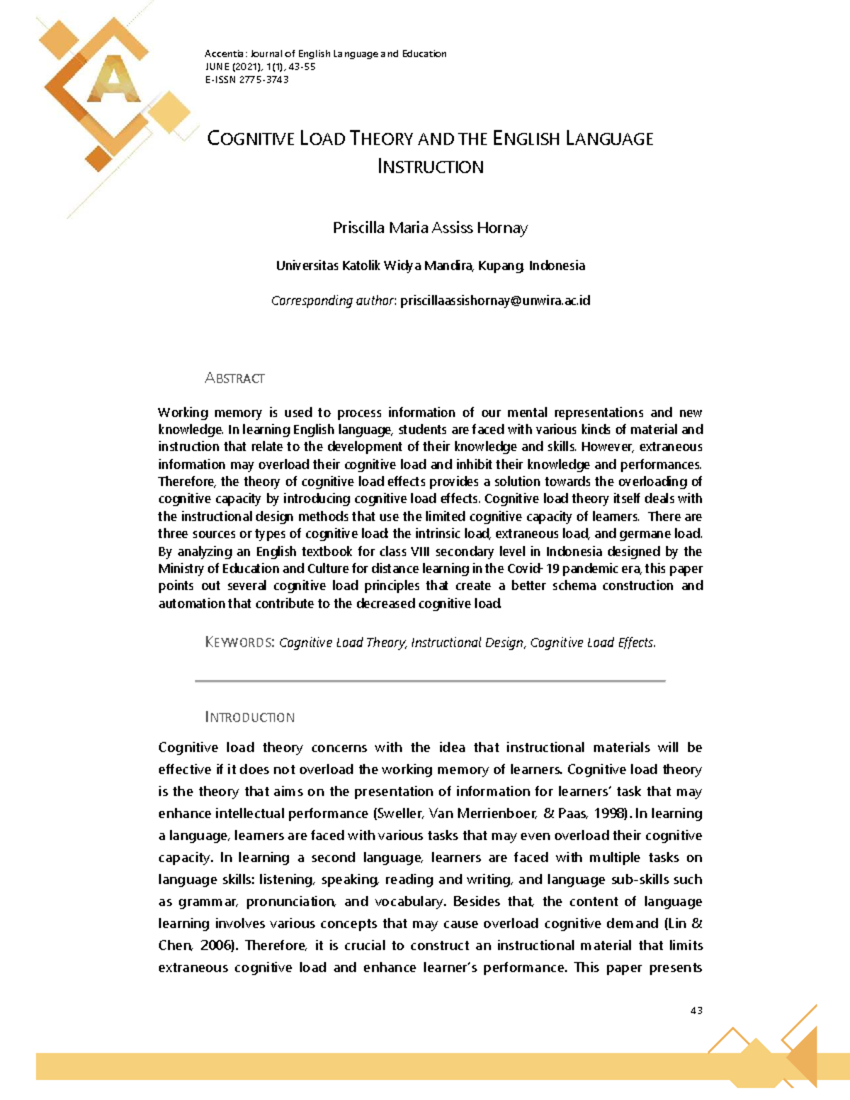 Cognitive Load Theory in English Language Instruction: A Study (1015 ...