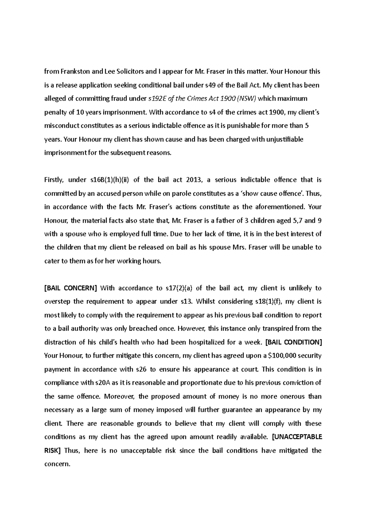Bail Application for Mr. Jacob Hammer - Court Hearing Details - Studocu