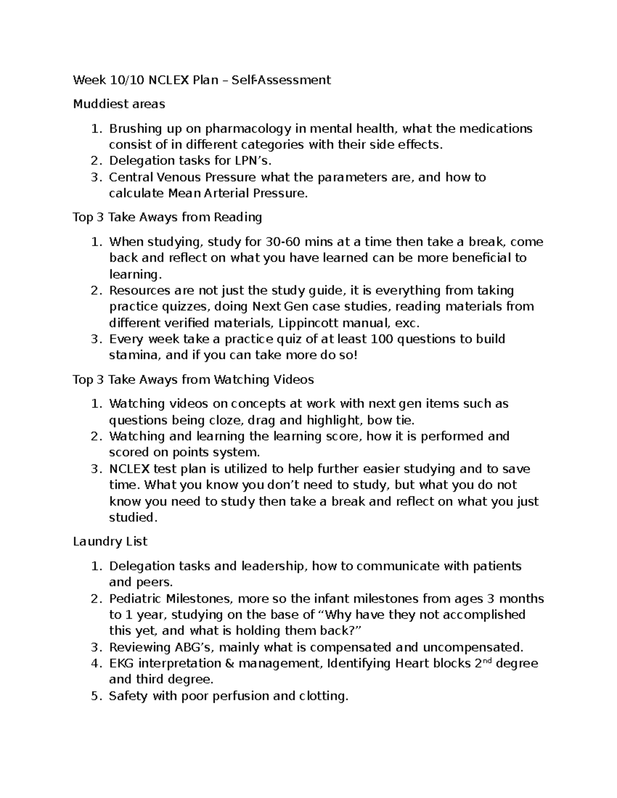 WEEK 10.10 NCLEX Study Plan: Key Areas & Strategies for Success - Studocu