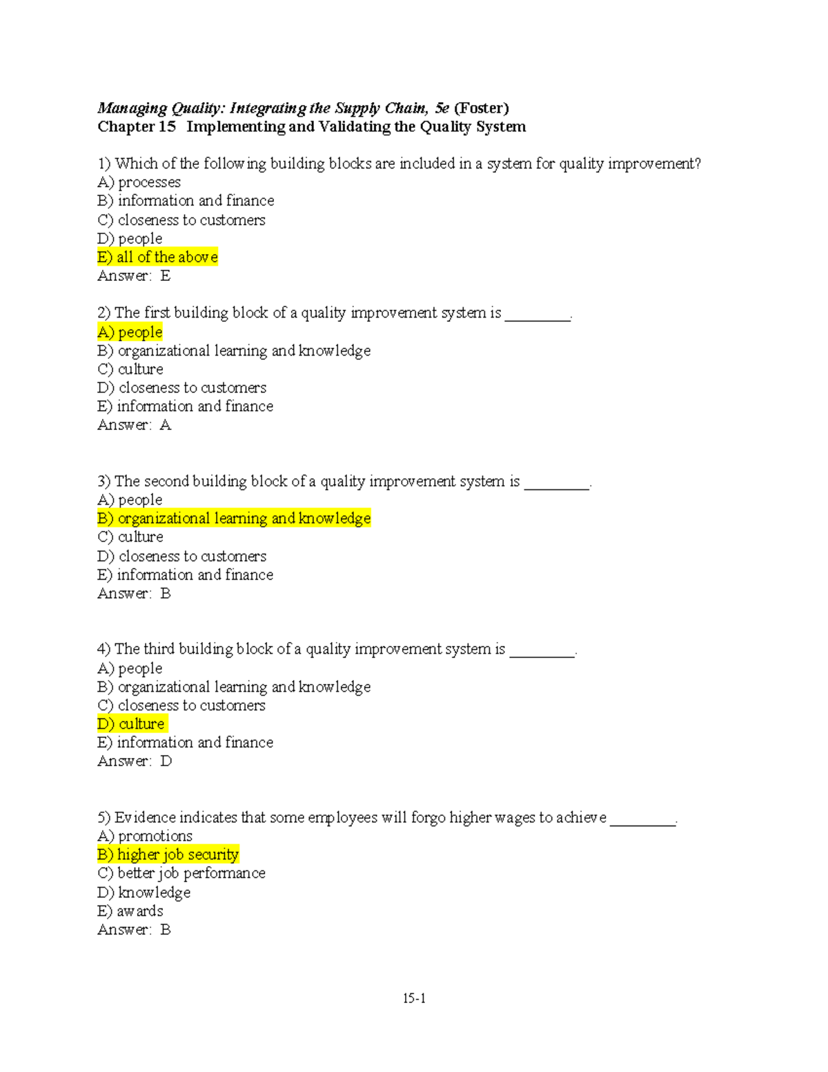 Chapter 15 Quality Improvement System Quiz Questions (MGT 101) - Studocu
