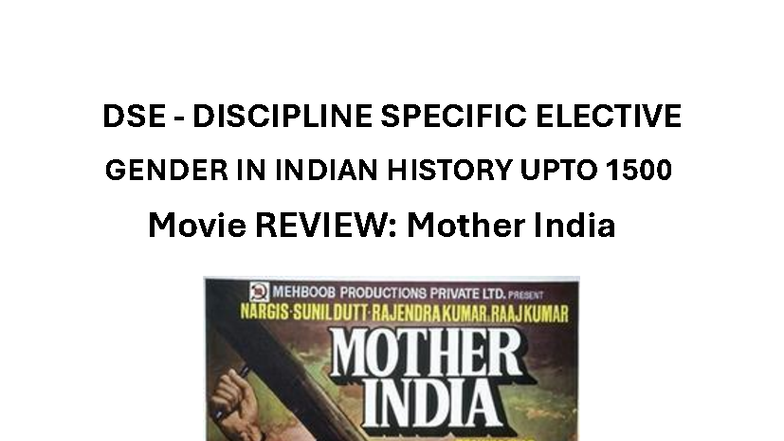 DSE GENDER IN INDIAN HISTORY UPTO 1500: Review of Mother India (1957 ...