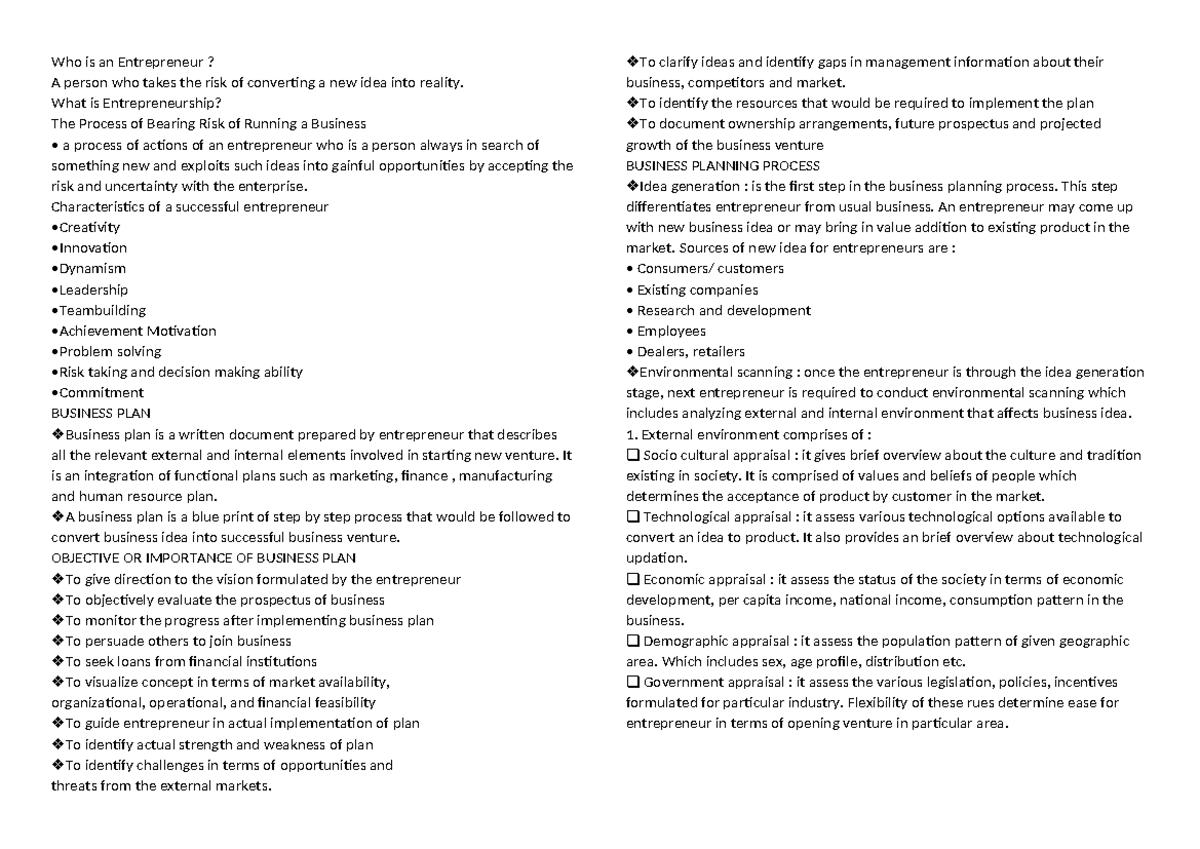 Entrepreneurship BUS 101: Comprehensive Business Planning Overview ...