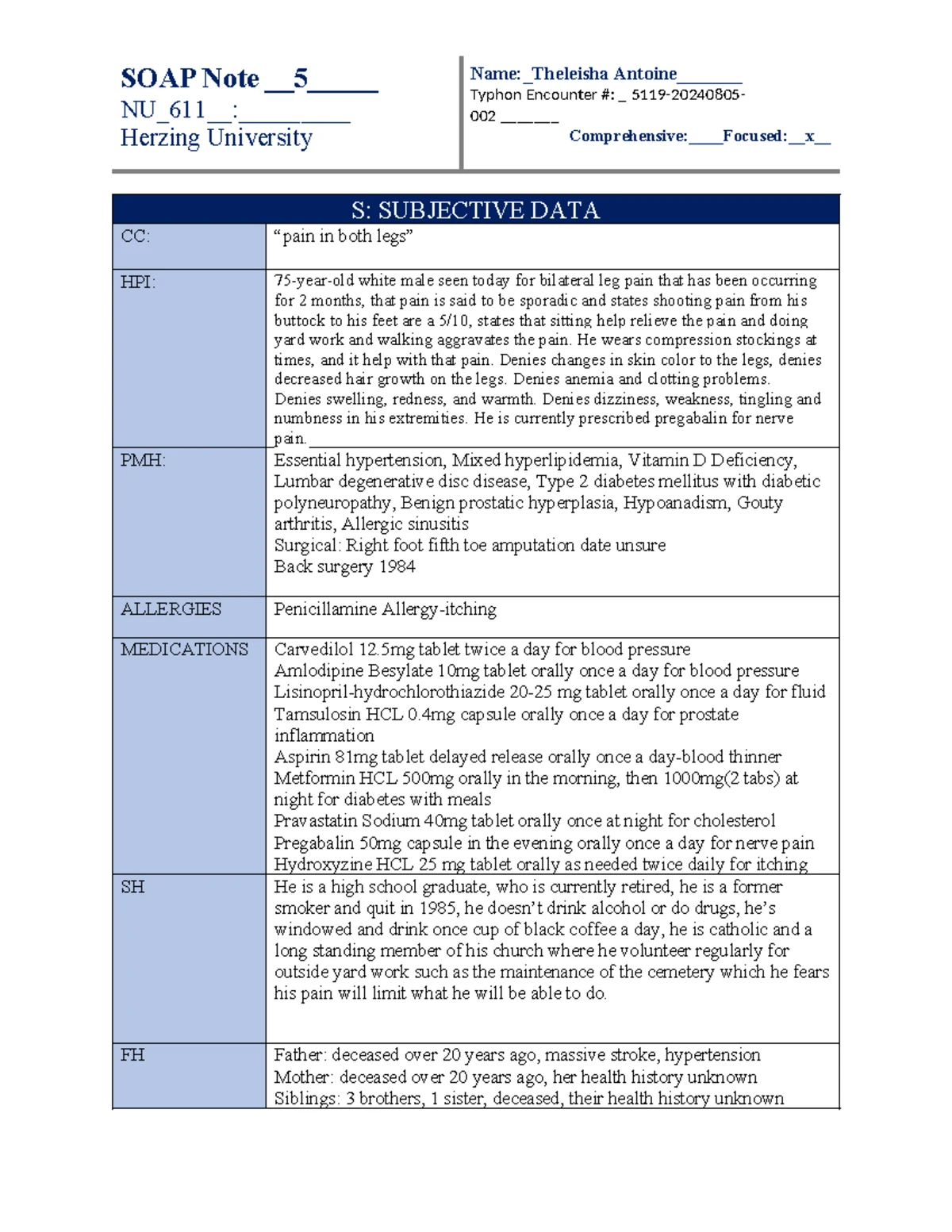 SOAP Note #3 - NU611 Comprehensive Assessment and Plan - Studocu