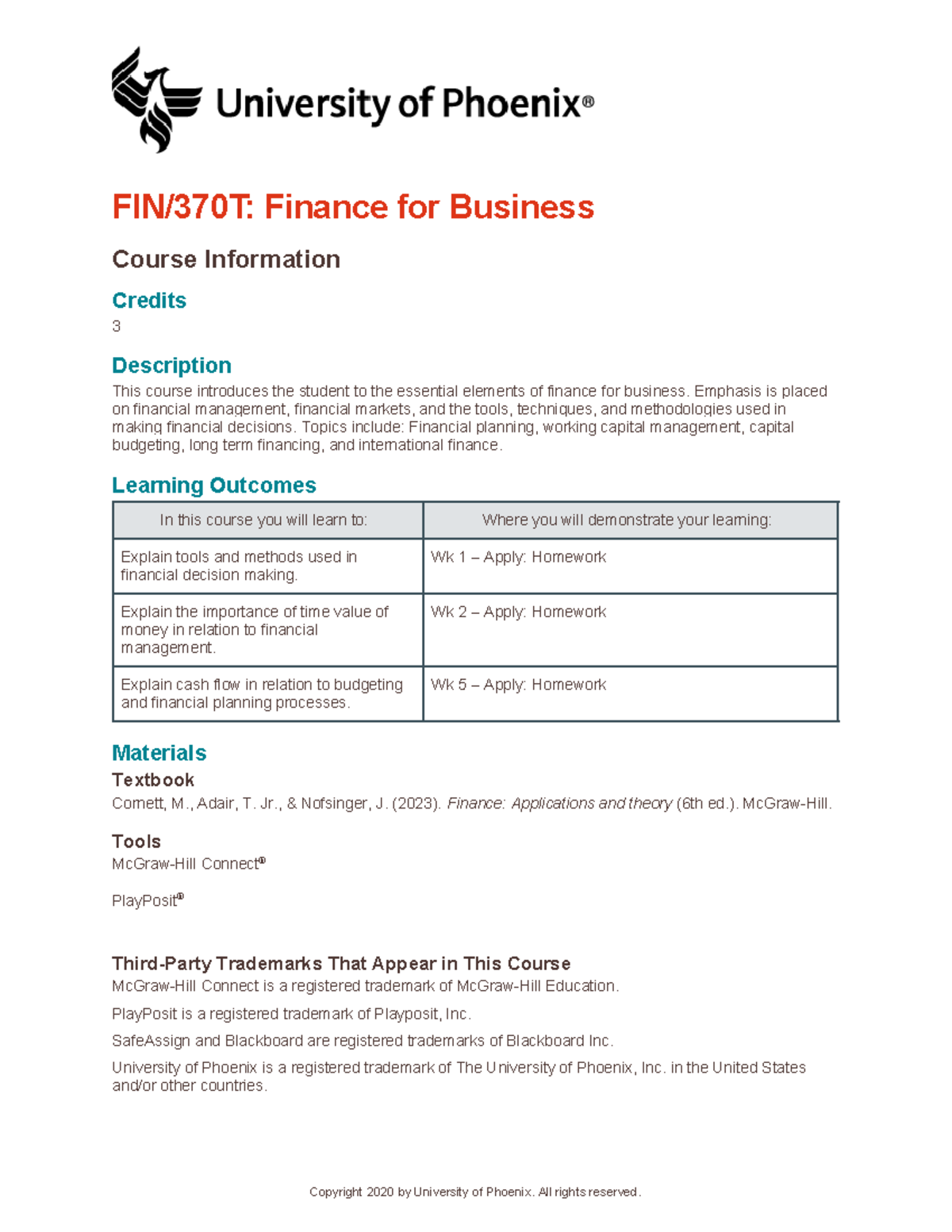 FIN370T: Business Finance Course Syllabus and Overview - Studocu