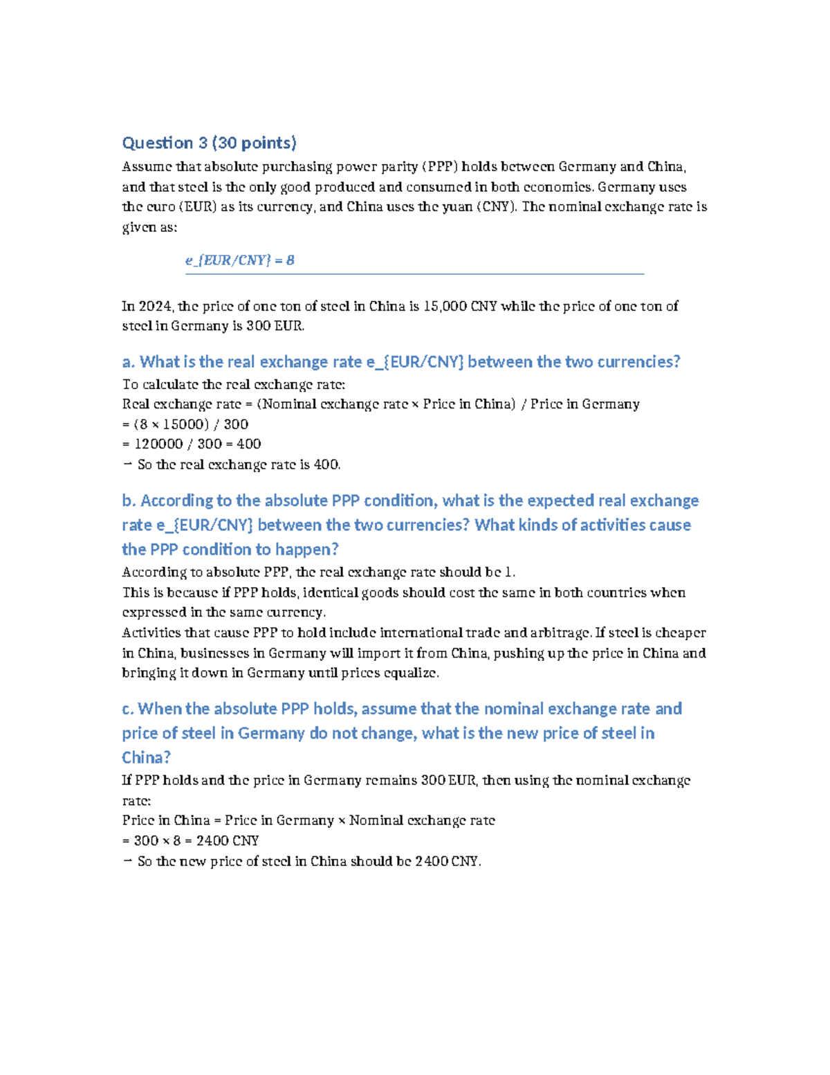 Q3: Real Exchange Rate Analysis - Steel Prices in EUR & CNY - Studocu