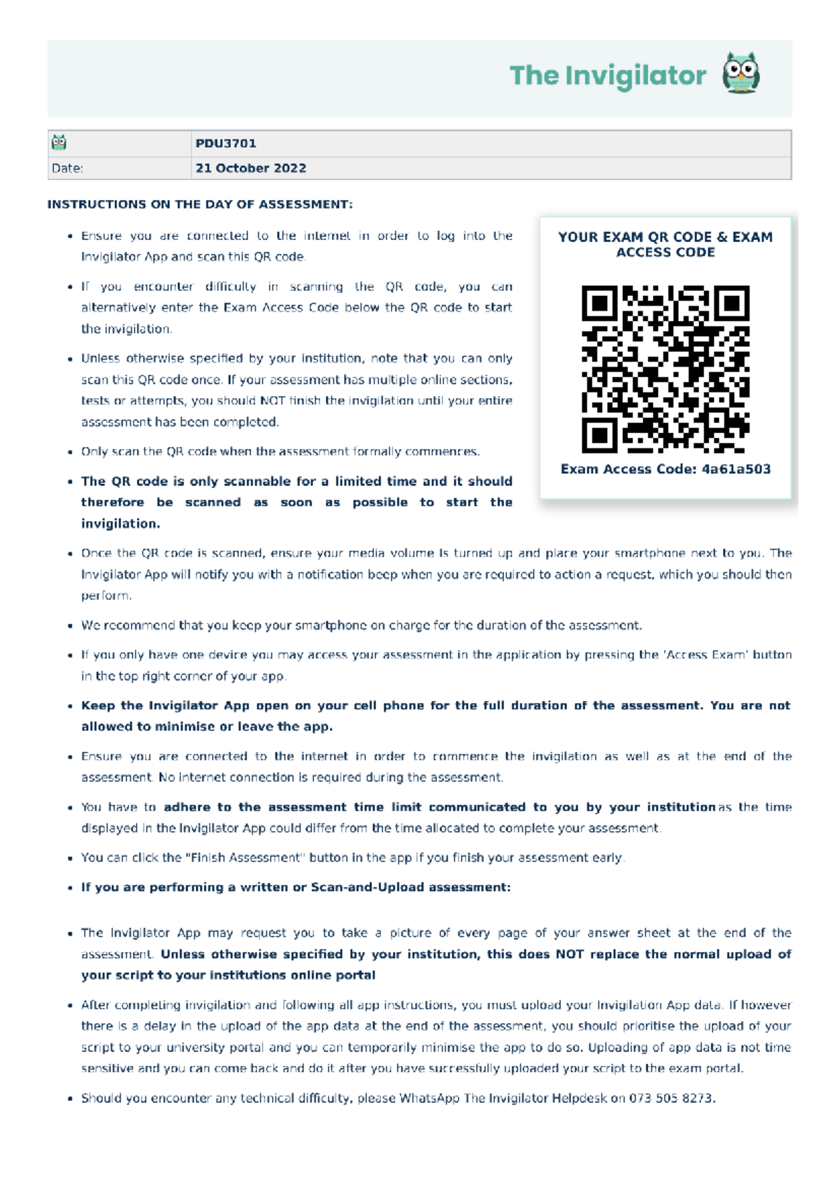 PDU3701 Take Home Exam Instructions and Questions on Philosophy of ...