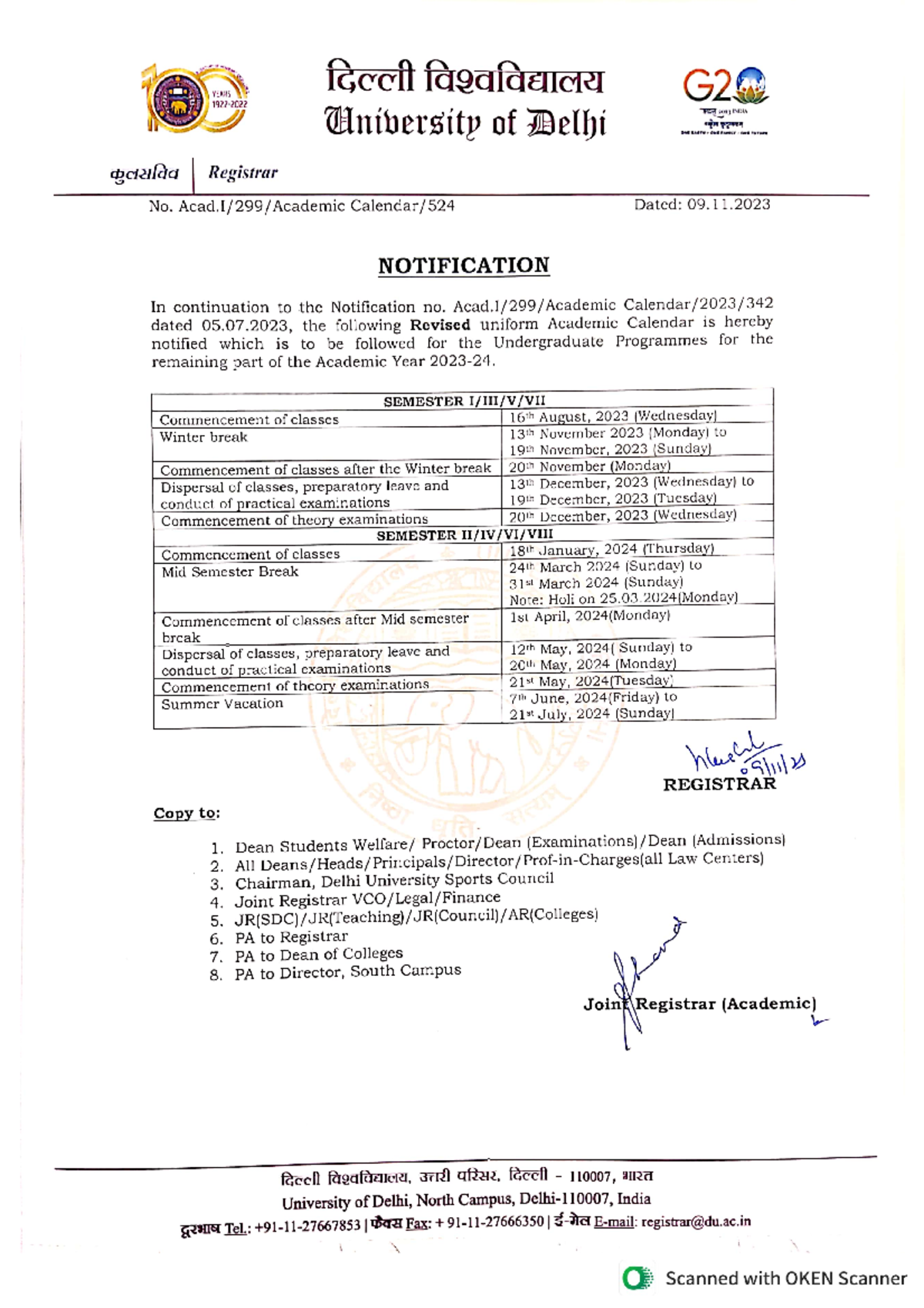 UG Academic Calendar Notification for 2023 - University of Delhi - Studocu