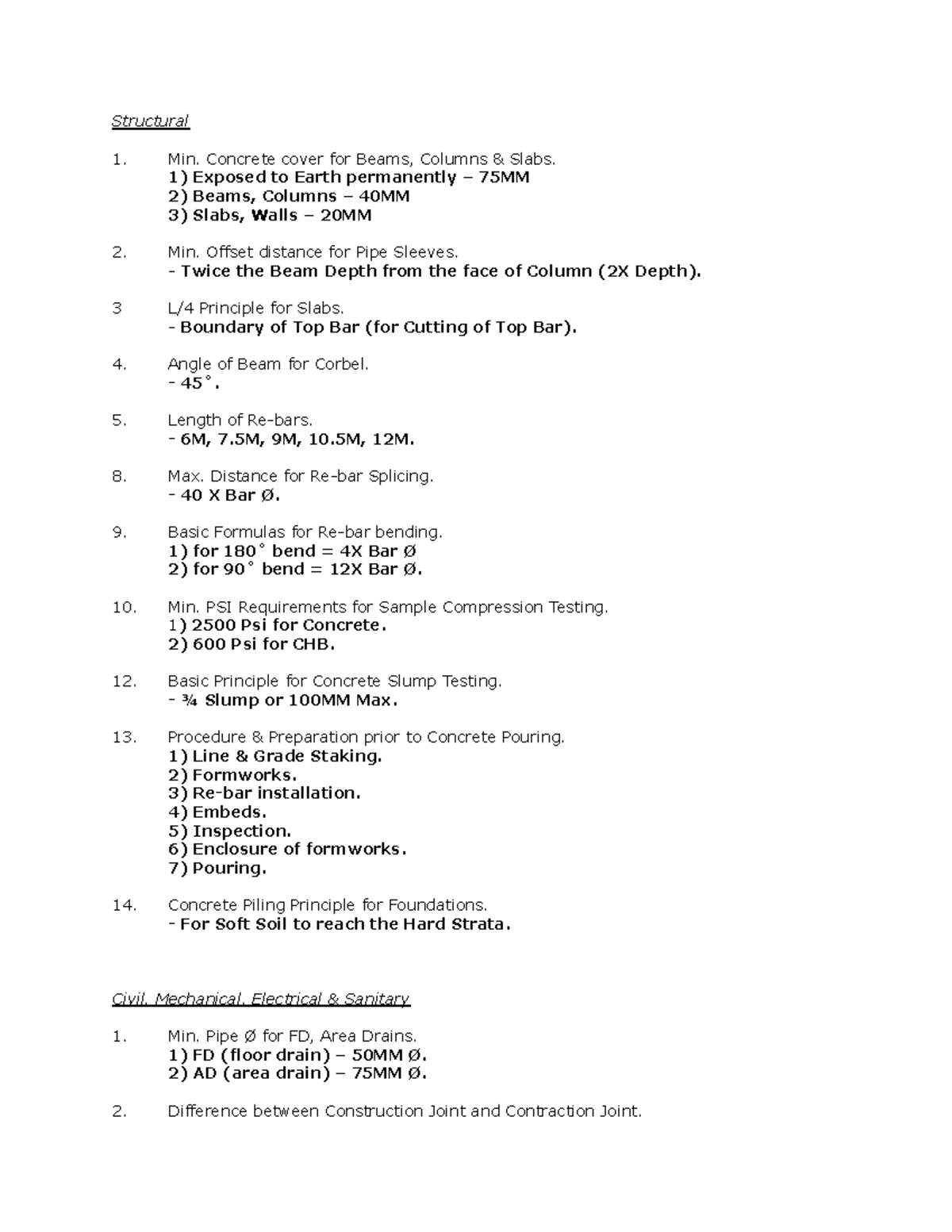 003 Structural Numbers: Key Guidelines for Concrete Elements - Studocu